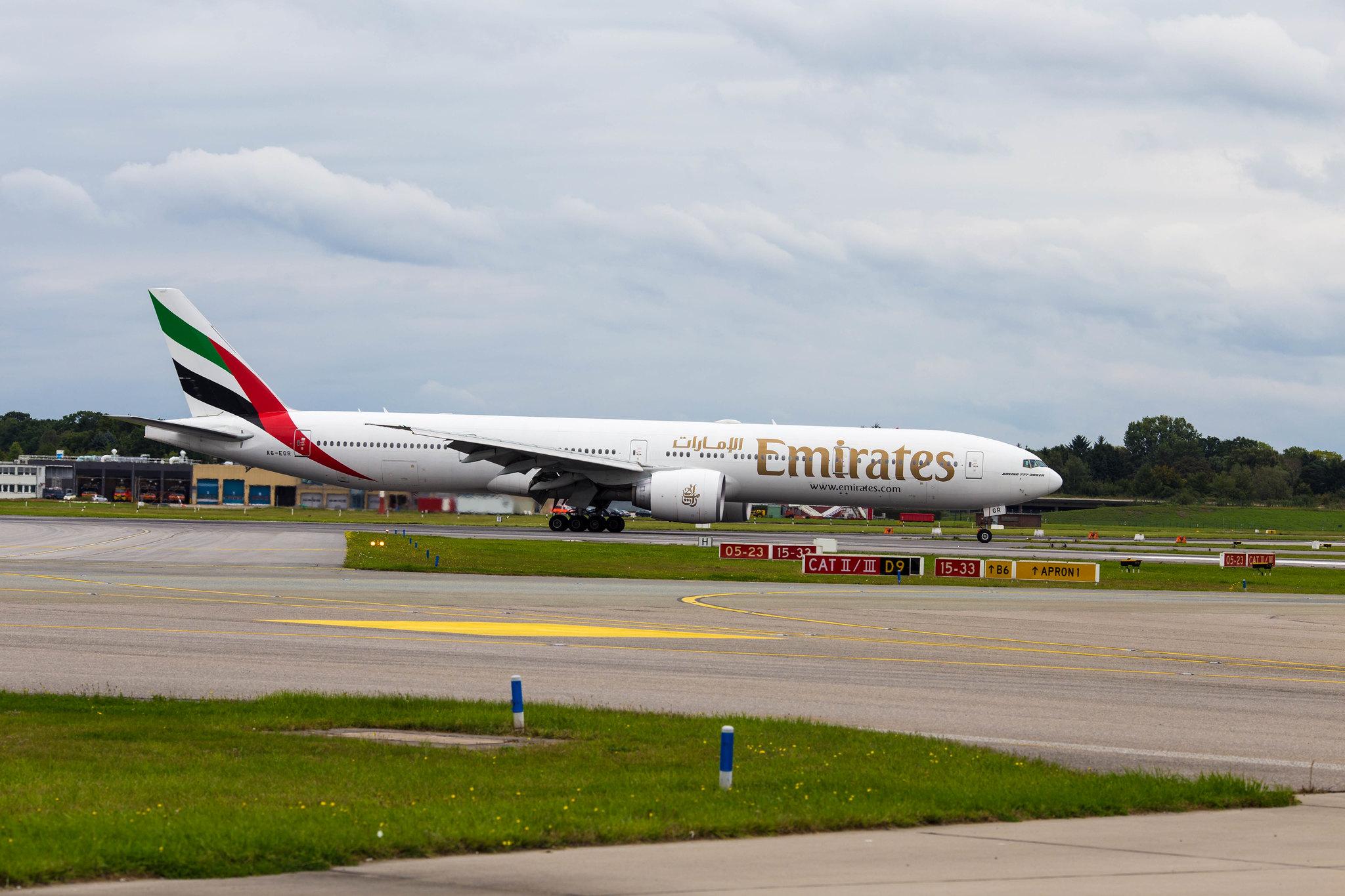 Hamburg Airport: Emirates (EK / UAE) |  Boeing 777-31H(ER) B77W | A6-EGR | MSN 41077