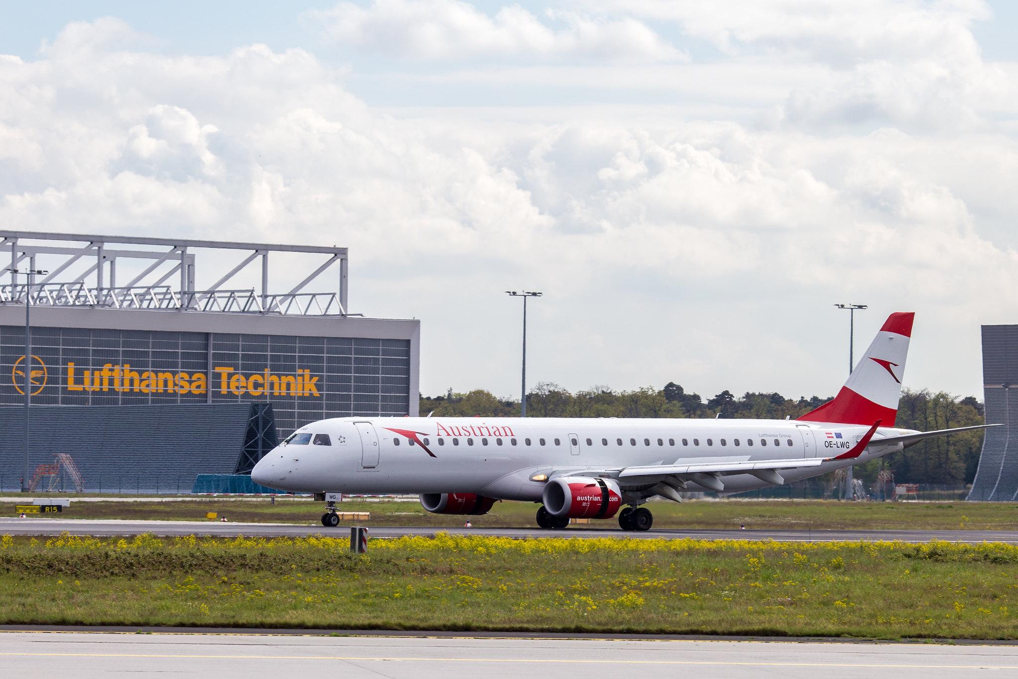 Frankfurt Airport: Austrian Airlines (OS / AUA) |  Embraer E195LR E195 | OE-LWG | MSN 19000464
