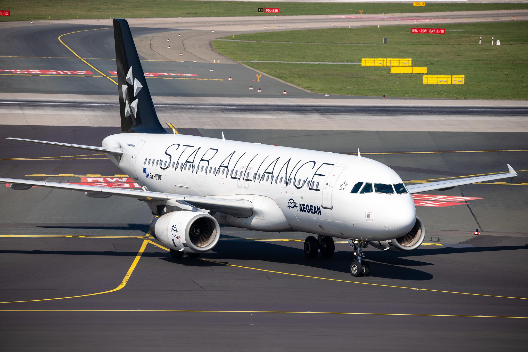 Düsseldorf Airport: Aegean Airlines (A3 / AEE) |  Livery: Star Alliance livery |  Airbus A320-232 A320 | SX-DVQ | MSN 3526