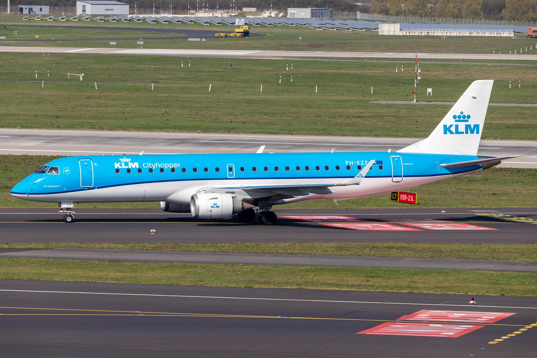 Düsseldorf Airport: KLM (KL / KLM) | Operator: KLM Cityhopper |  Embraer E190STD E190 | PH-EZF | MSN 19000304
