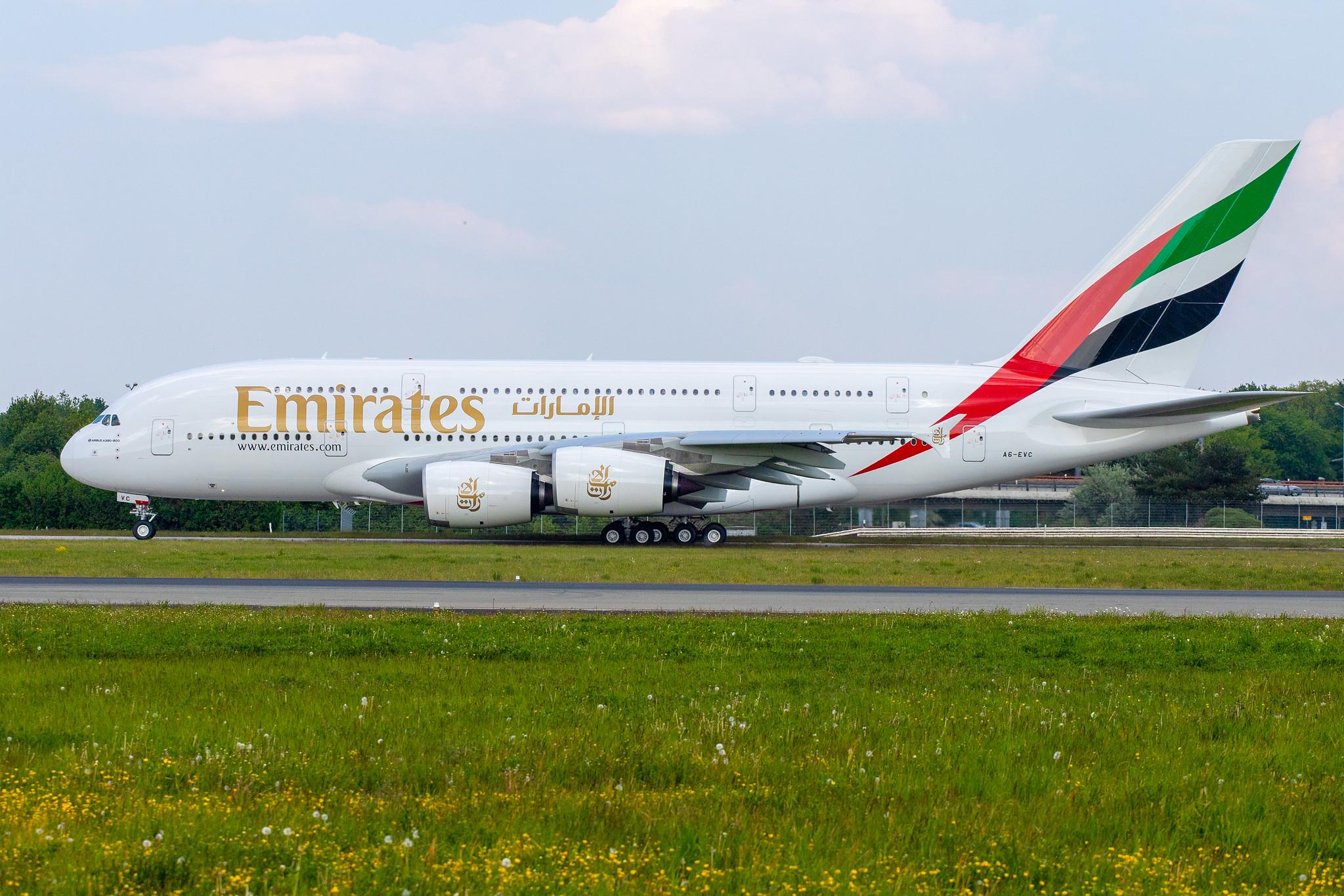 Hamburg Airport: Emirates (EK / UAE) |  Airbus A380-842 A388 | A6-EVC | MSN 248