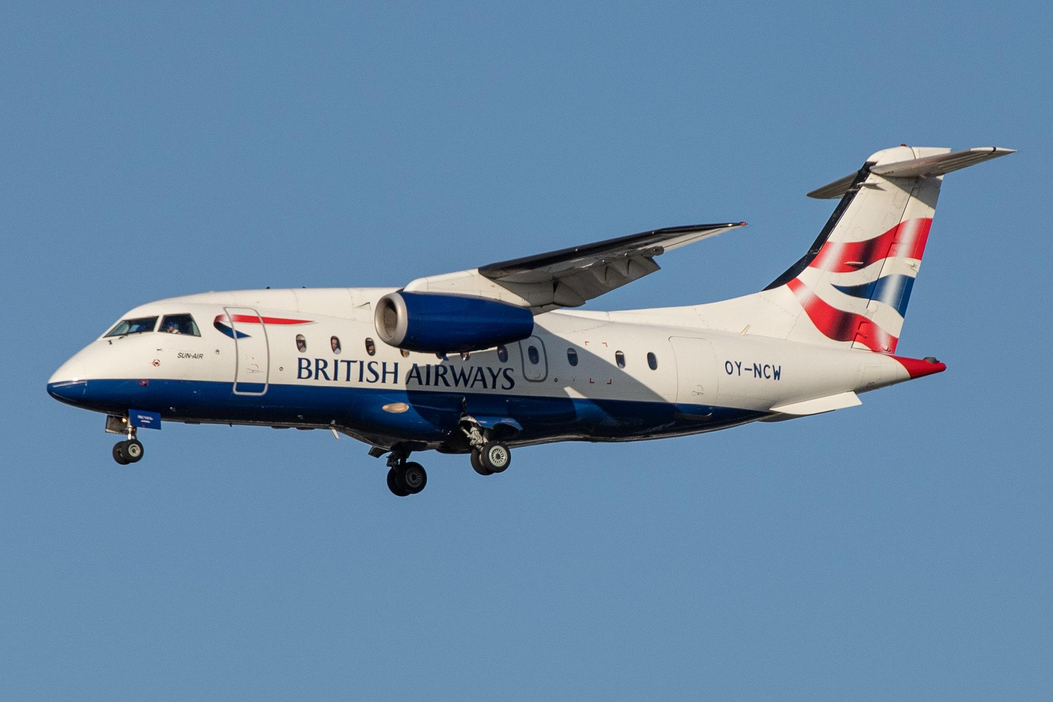 Hamburg Airport: British Airways (BA / BAW) | Operator: Sun-Air |  Dornier Do-328JET-300 J328 | OY-NCW | MSN 3131