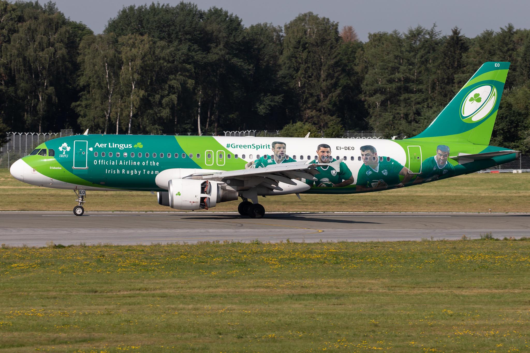 Hamburg Airport: Aer Lingus (EI / EIN) |  Livery: Irish Rugby Team Livery |  Airbus A320-214 A320 | EI-DEO | MSN 2486