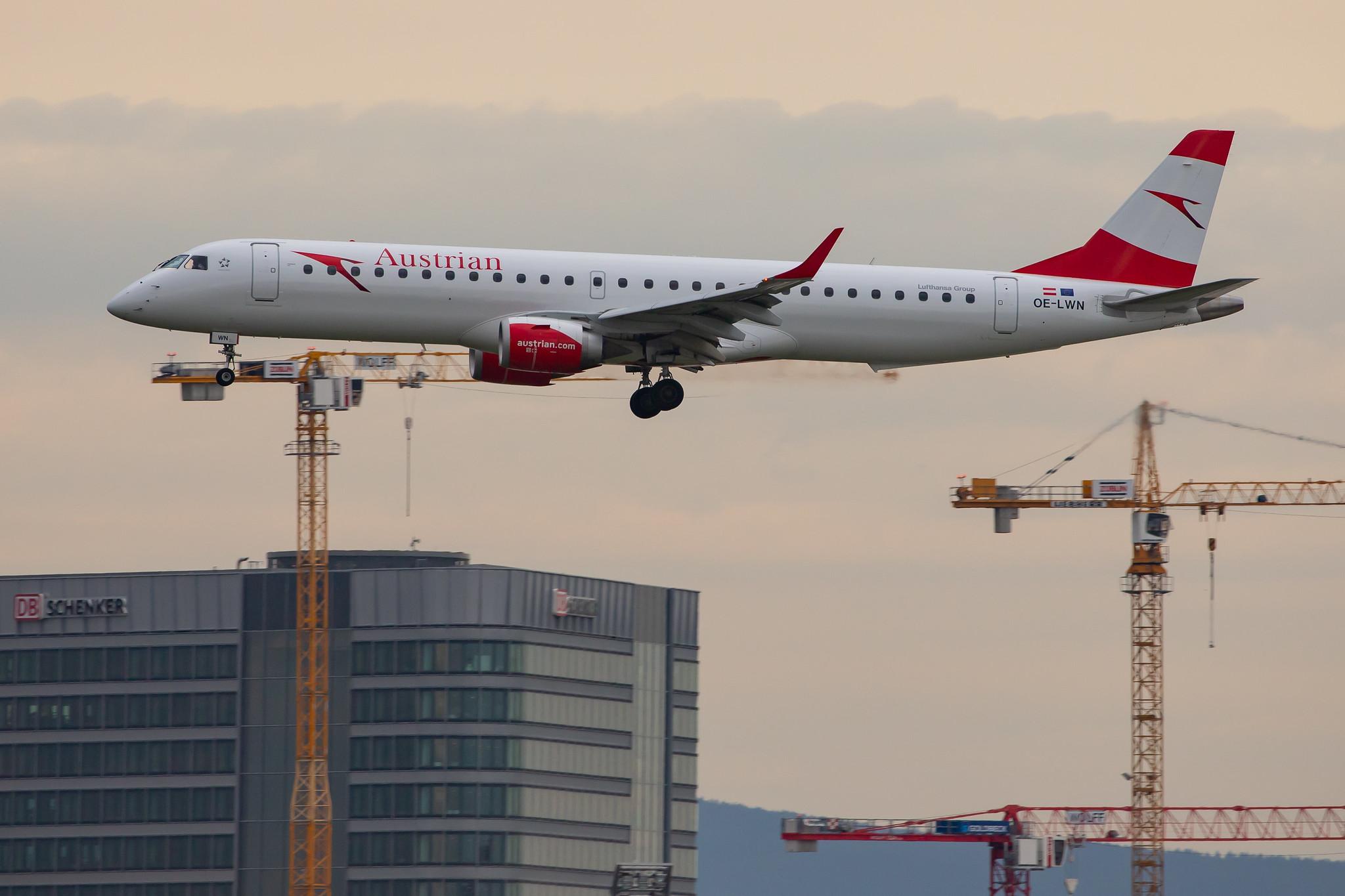 Frankfurt Airport: Austrian Airlines (OS / AUA) |  Embraer ERJ-195LR E195 | OE-LWN | MSN 19000553
