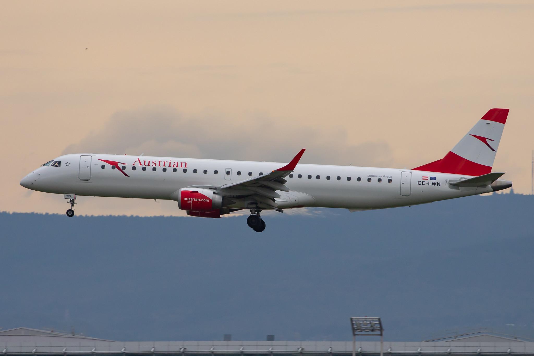 Frankfurt Airport: Austrian Airlines (OS / AUA) |  Embraer ERJ-195LR E195 | OE-LWN | MSN 19000553