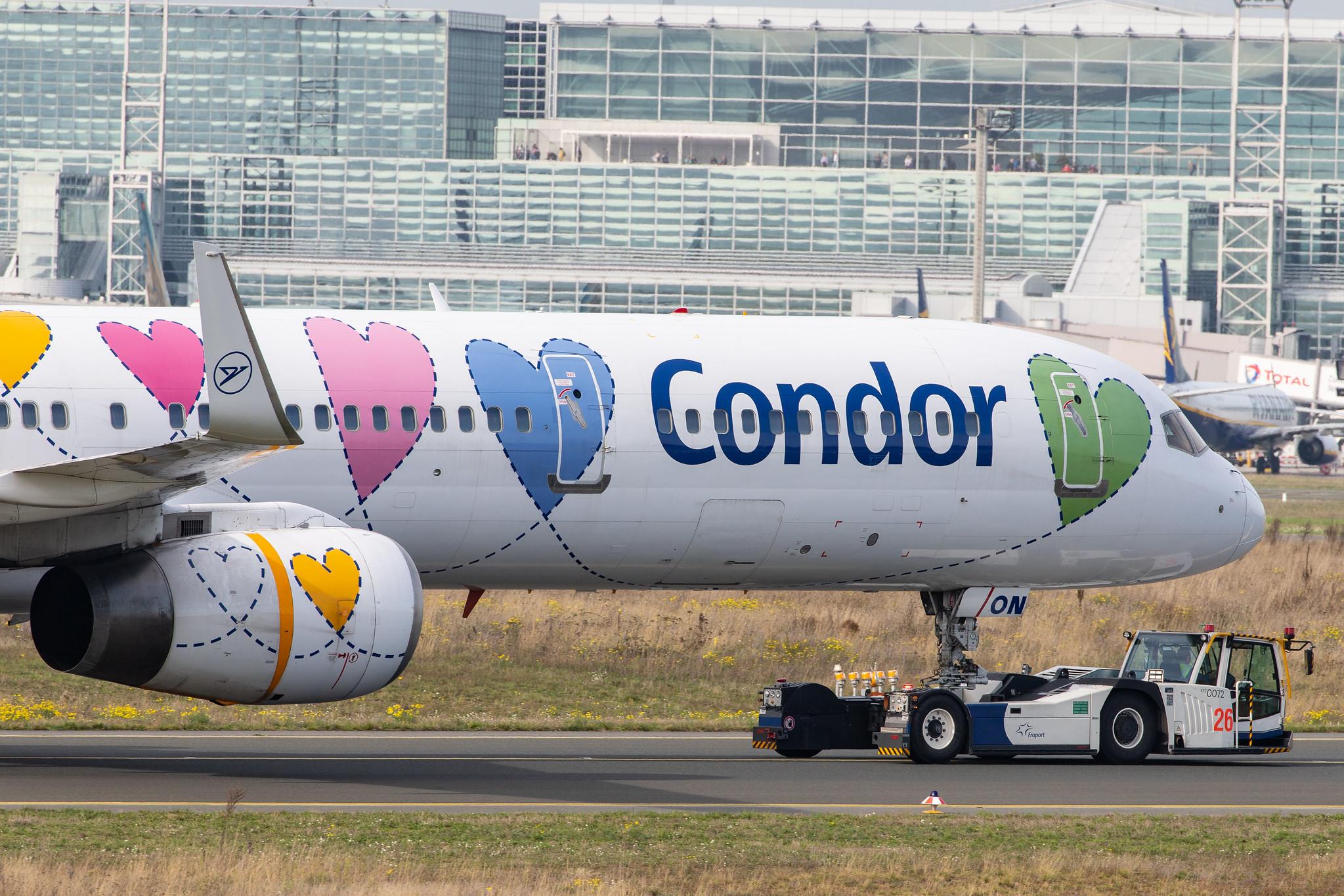 Frankfurt Airport: Condor (DE / CFG) |  Livery: Wir Lieben Fliegen Livery |  Boeing 757-330 B753 | D-ABON | MSN 29023