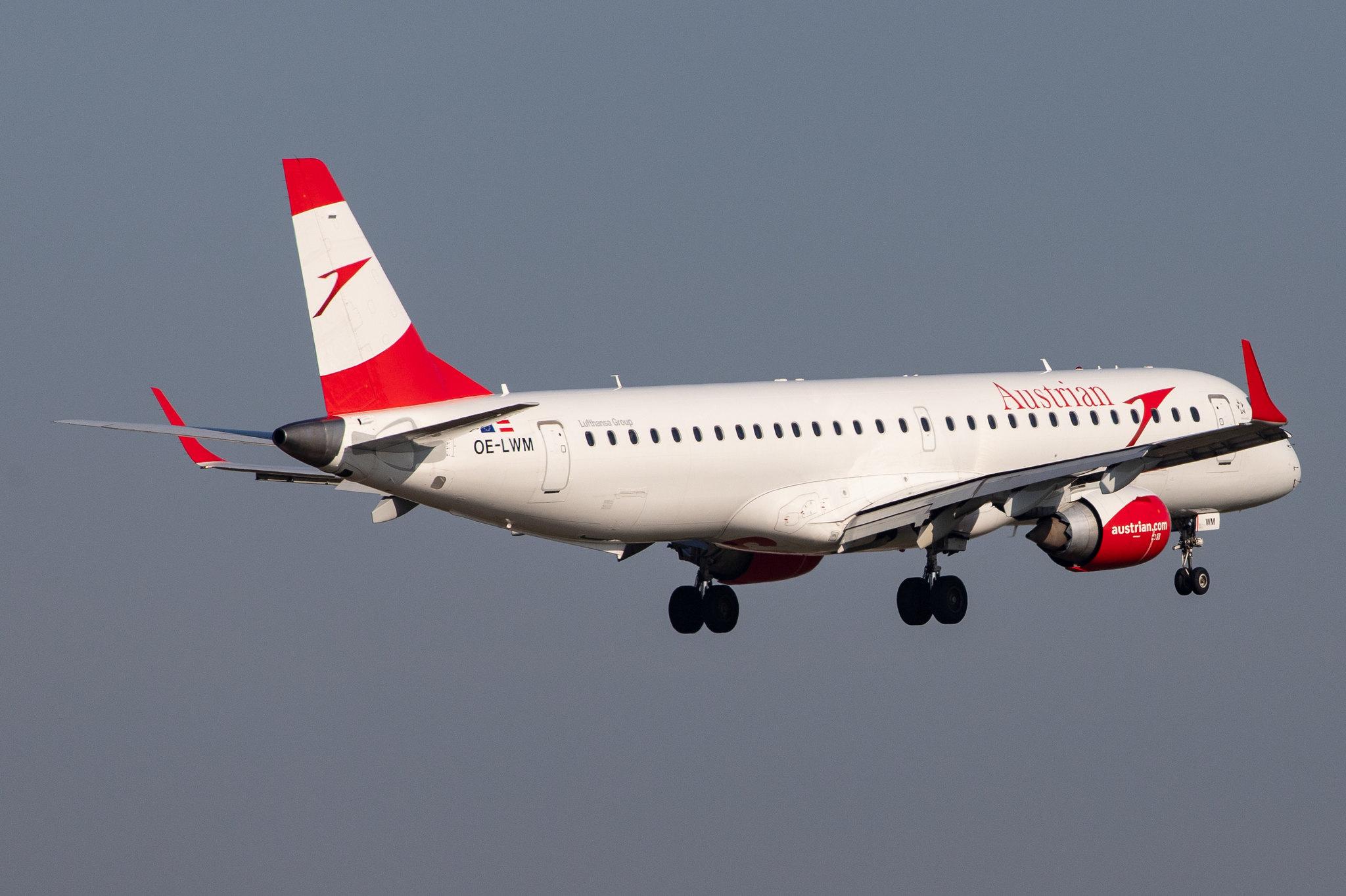 Frankfurt Airport: Austrian Airlines (OS / AUA) |  Embraer ERJ-195LR E195 | OE-LWM | MSN 19000542
