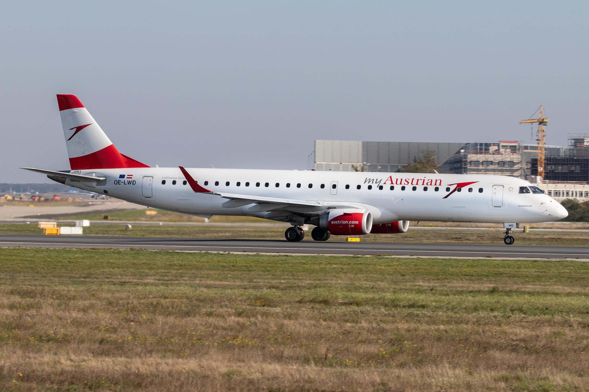 Frankfurt Airport: Austrian Airlines (OS / AUA) |  Embraer ERJ-195LR E195 | OE-LWD | MSN 19000411