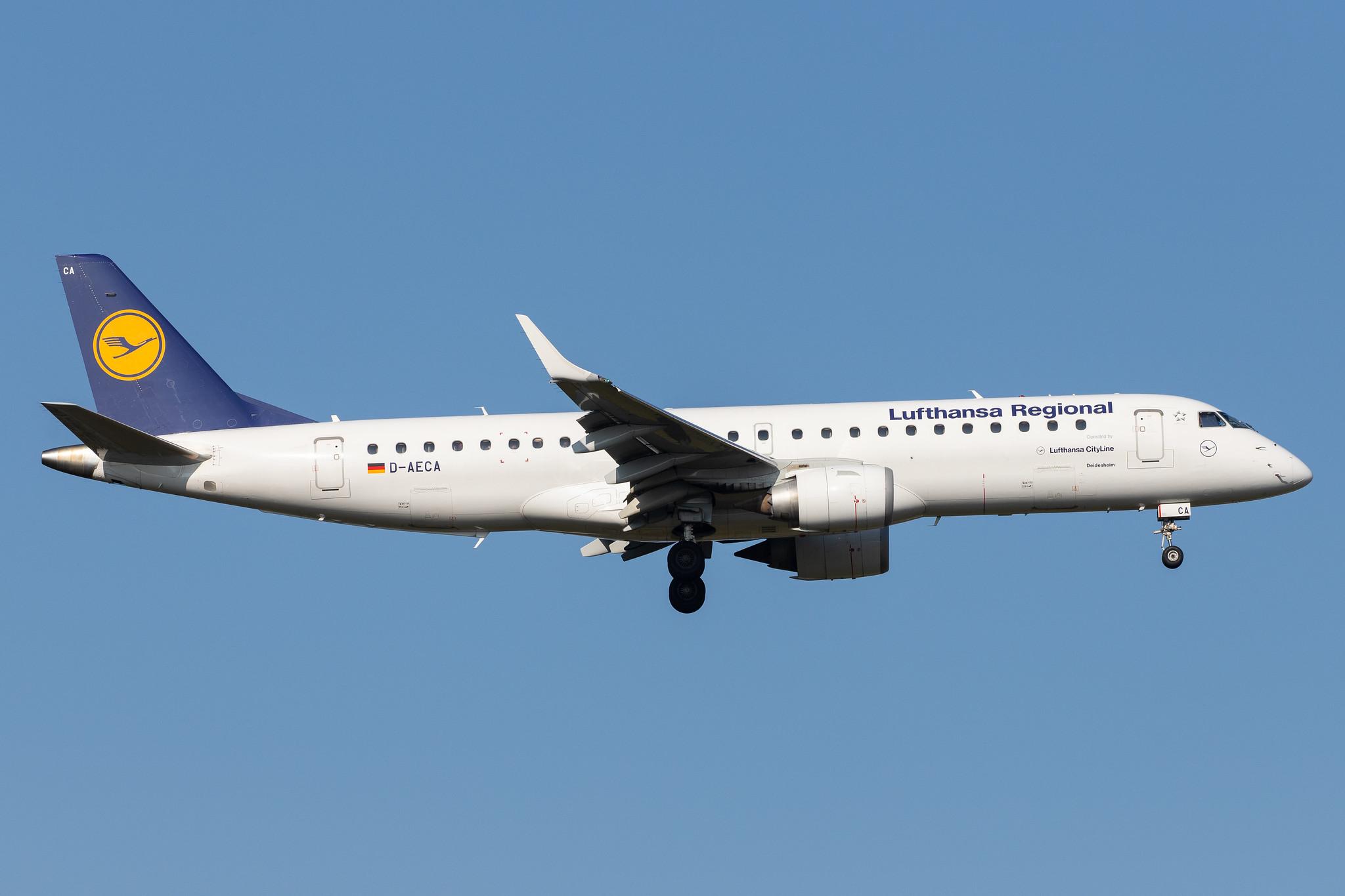 Frankfurt Airport: Lufthansa (LH / DLH) | Operator: Lufthansa CityLine |  Embraer ERJ-190LR E190 | D-AECA | MSN 19000327