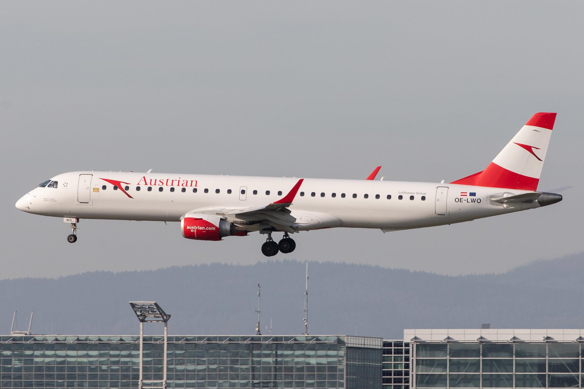 Frankfurt Airport: Austrian Airlines (OS / AUA) |  Embraer ERJ-195LR E195 | OE-LWO | MSN 19000555