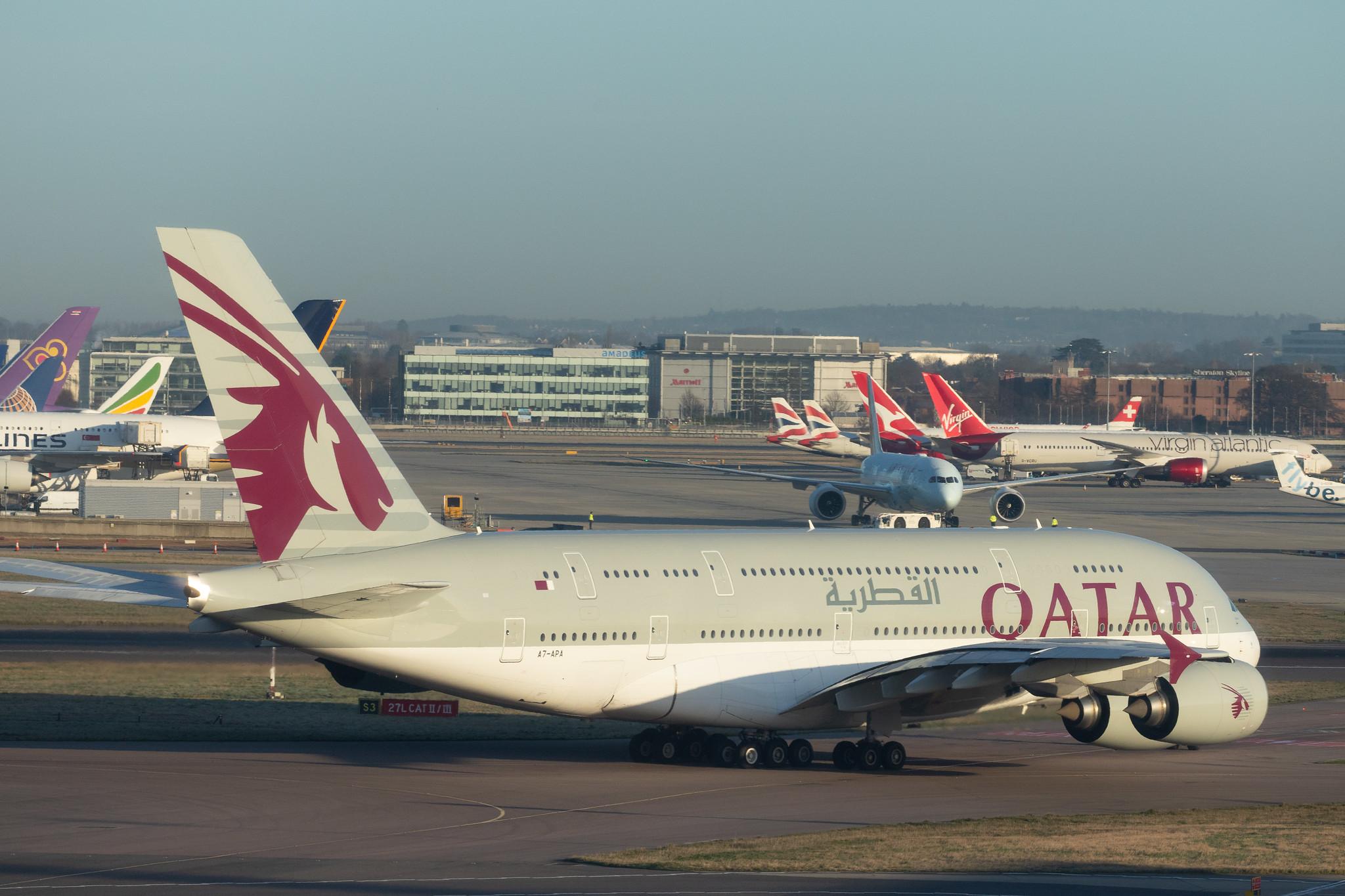 London Heathrow Airport: Qatar Airways (QR / QTR) |  Airbus A380-861 A388 | A7-APA | MSN 137
