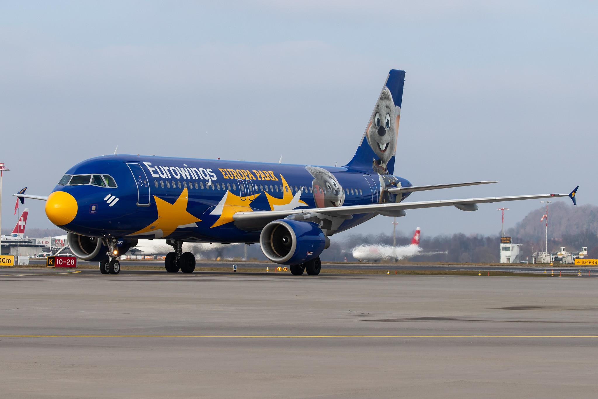 Flughafen Zürich: Eurowings (EW / EWG) |  Livery: Europa Park Livery |  Airbus A320-214 A320 | D-ABDQ | MSN 3121