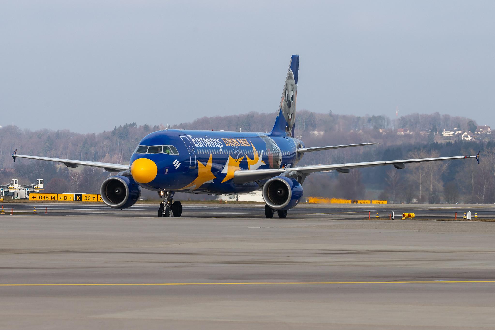 Flughafen Zürich: Eurowings (EW / EWG) |  Livery: Europa Park Livery |  Airbus A320-214 A320 | D-ABDQ | MSN 3121
