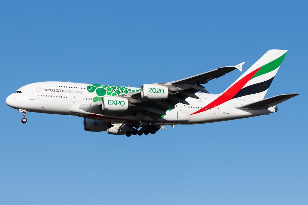 London Heathrow Airport: Emirates (EK / UAE) |  Livery: Expo 2020 - Sustainability Livery |  Airbus A380-861 A388 | A6-EEW | MSN 153