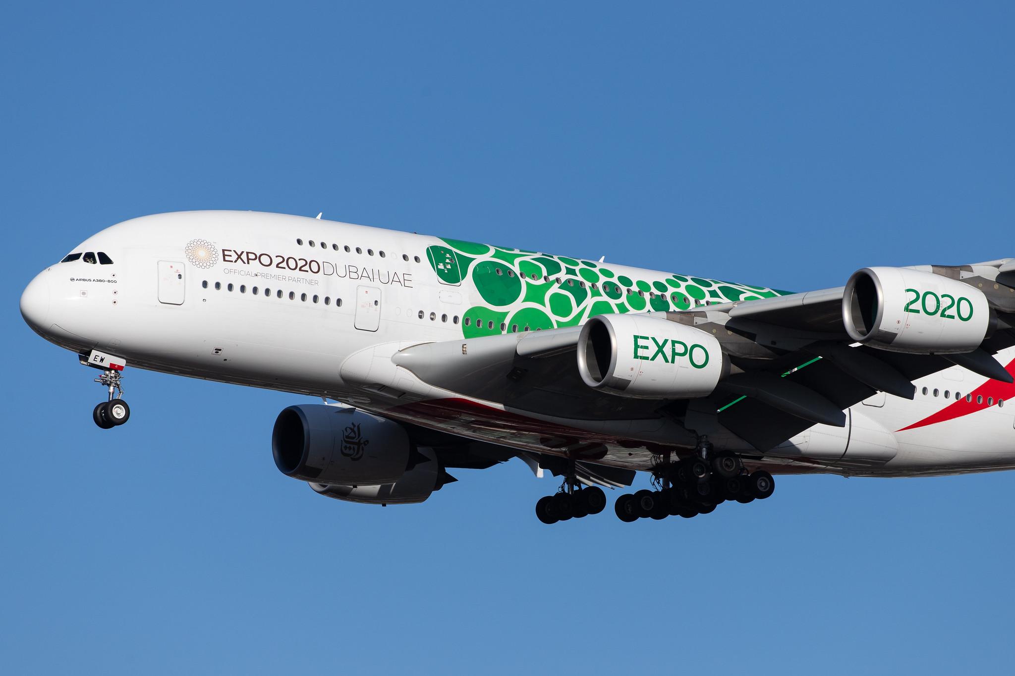 London Heathrow Airport: Emirates (EK / UAE) |  Livery: Expo 2020 - Sustainability Livery |  Airbus A380-861 A388 | A6-EEW | MSN 153