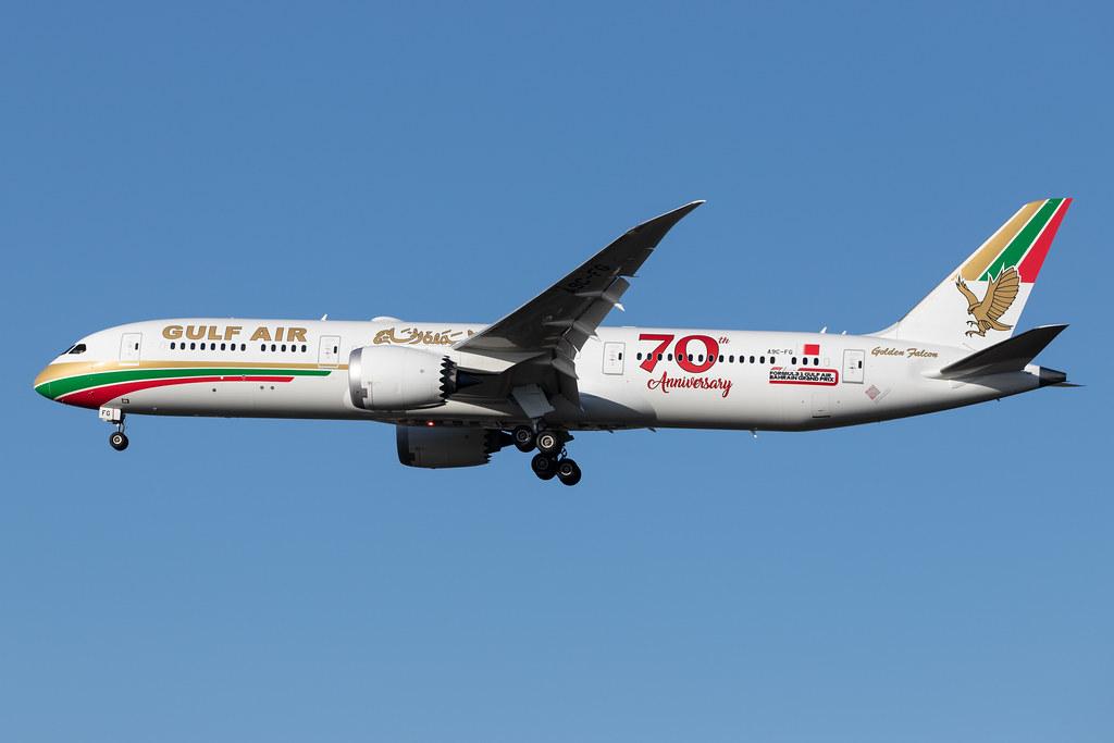 London Heathrow Airport: Gulf Air (GF / GFA) |  Livery: Retro Livery |  Boeing 787-9 Dreamliner B789 | A9C-FG | MSN 39986