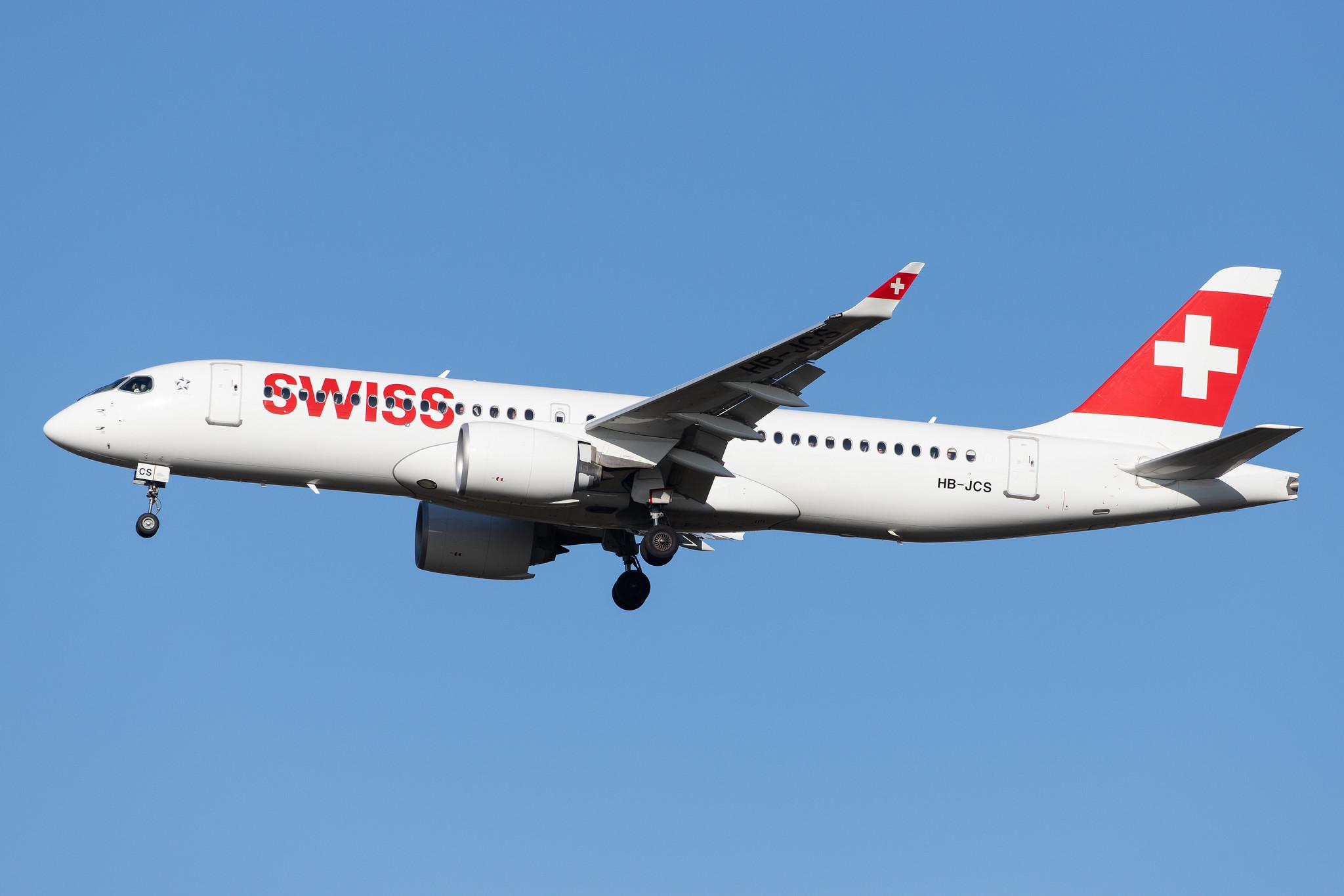 London Heathrow Airport: Swiss (LX / SWR) |  Airbus A220-300 BCS3 | HB-JCS | MSN 55045