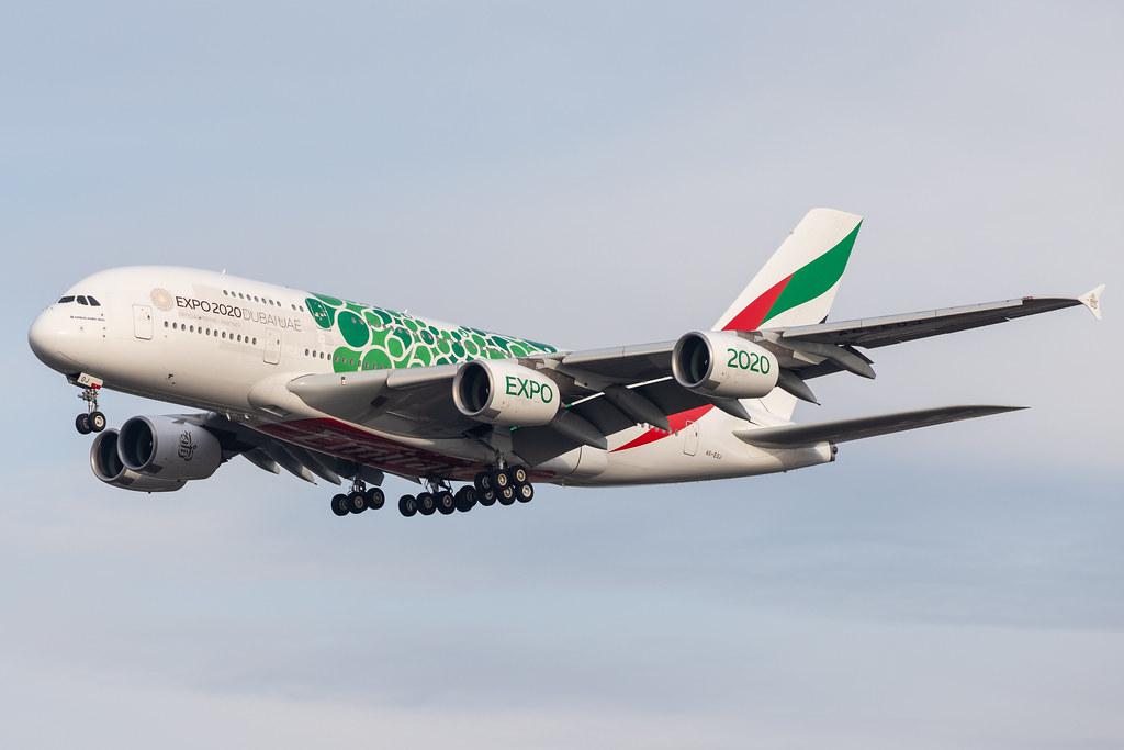London Heathrow Airport: Emirates (EK / UAE) |  Livery: Expo 2020 - Sustainability Livery |  Airbus A380-861 A388 | A6-EOJ | MSN 182