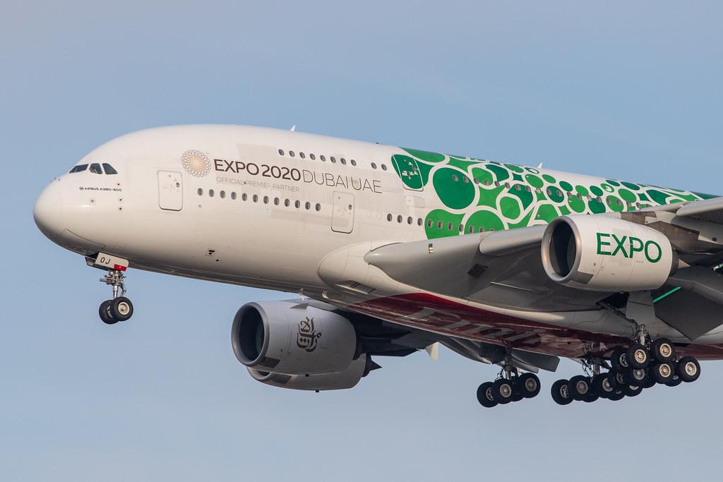 London Heathrow Airport: Emirates (EK / UAE) |  Livery: Expo 2020 - Sustainability Livery |  Airbus A380-861 A388 | A6-EOJ | MSN 182