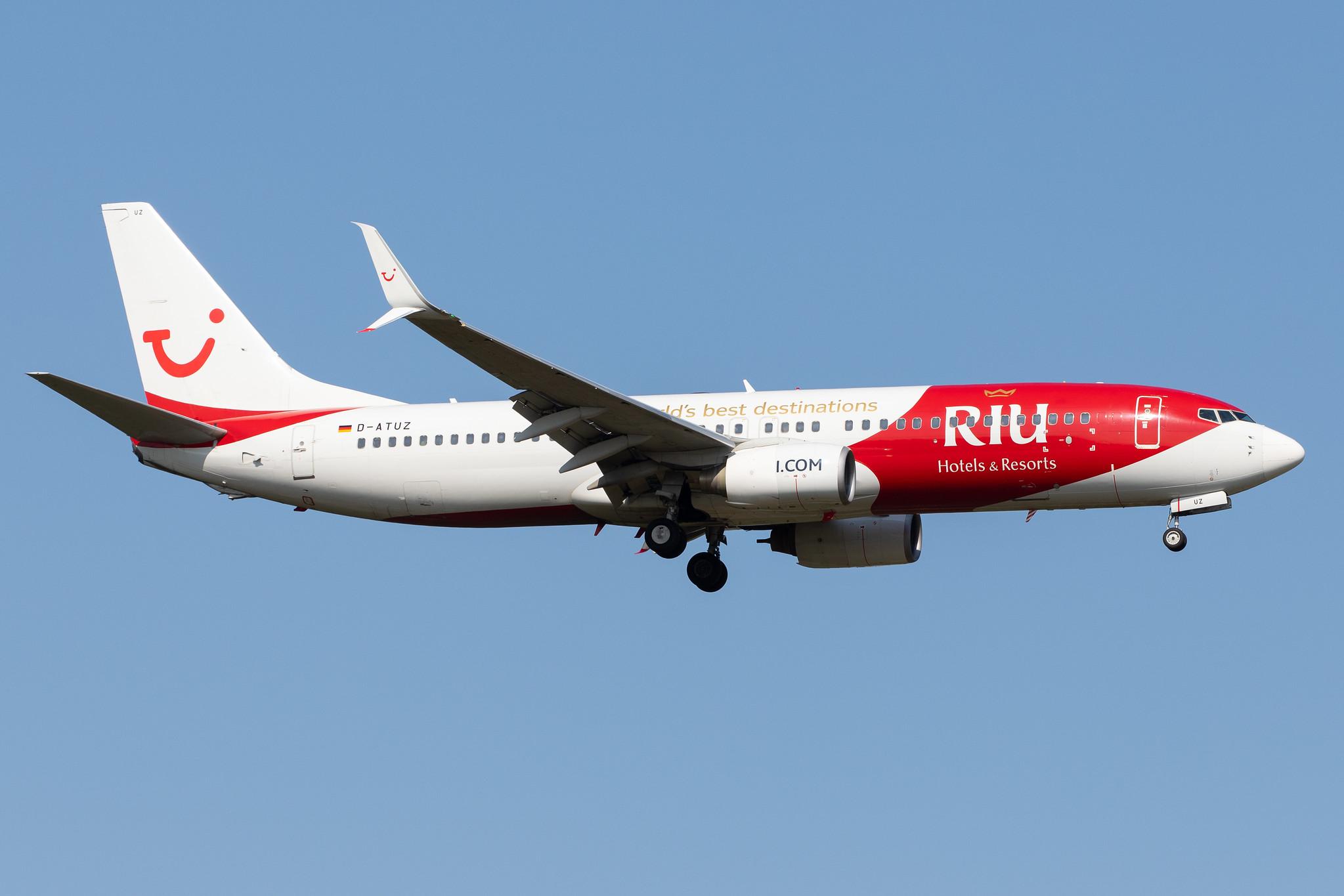 Frankfurt Airport: TUI (X3 / TUI) |  Livery: RIU Hotels & Resorts Livery | Operator: TUI fly |  Boeing 737-8K5 B738 | D-ATUZ | MSN 34691