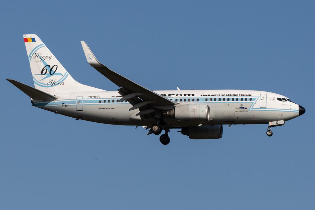 Frankfurt Airport: Tarom (RO / ROT) |  Livery: Happy 60 years Livery |  Boeing 737-78J B737 | YR-BGG | MSN 28442