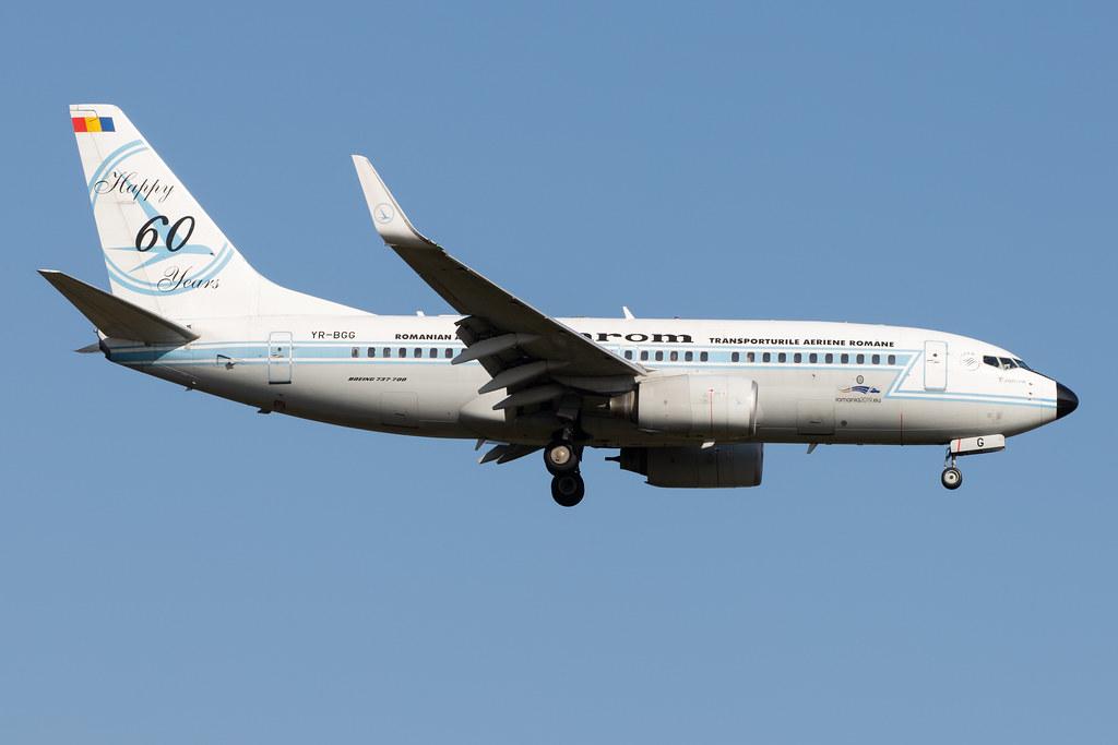 Frankfurt Airport: Tarom (RO / ROT) |  Livery: Happy 60 years Livery |  Boeing 737-78J B737 | YR-BGG | MSN 28442