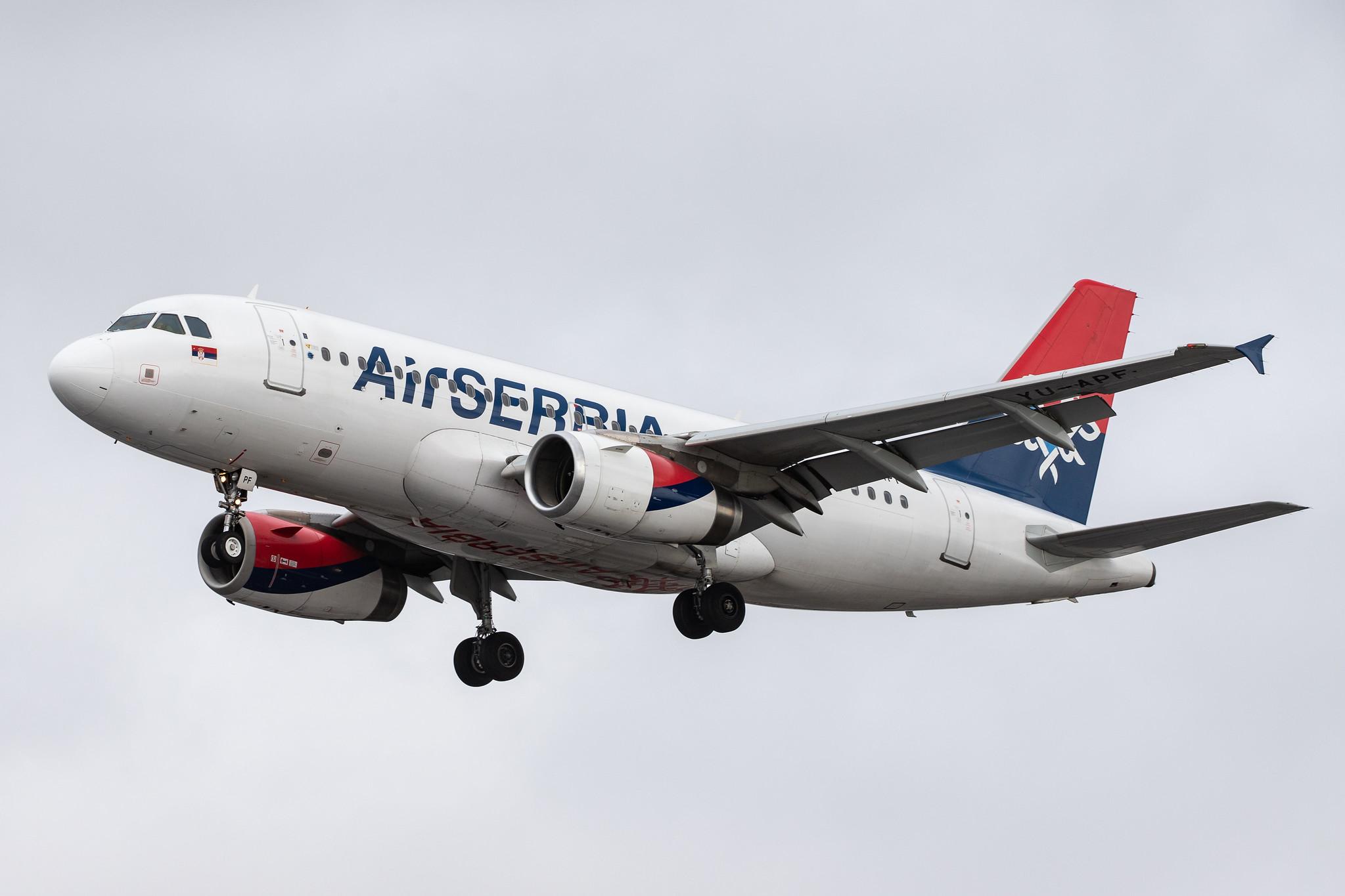 London Heathrow Airport: AirSERBIA (JU / ASL) |  Airbus A319-132 A319 | YU-APF | MSN 3317