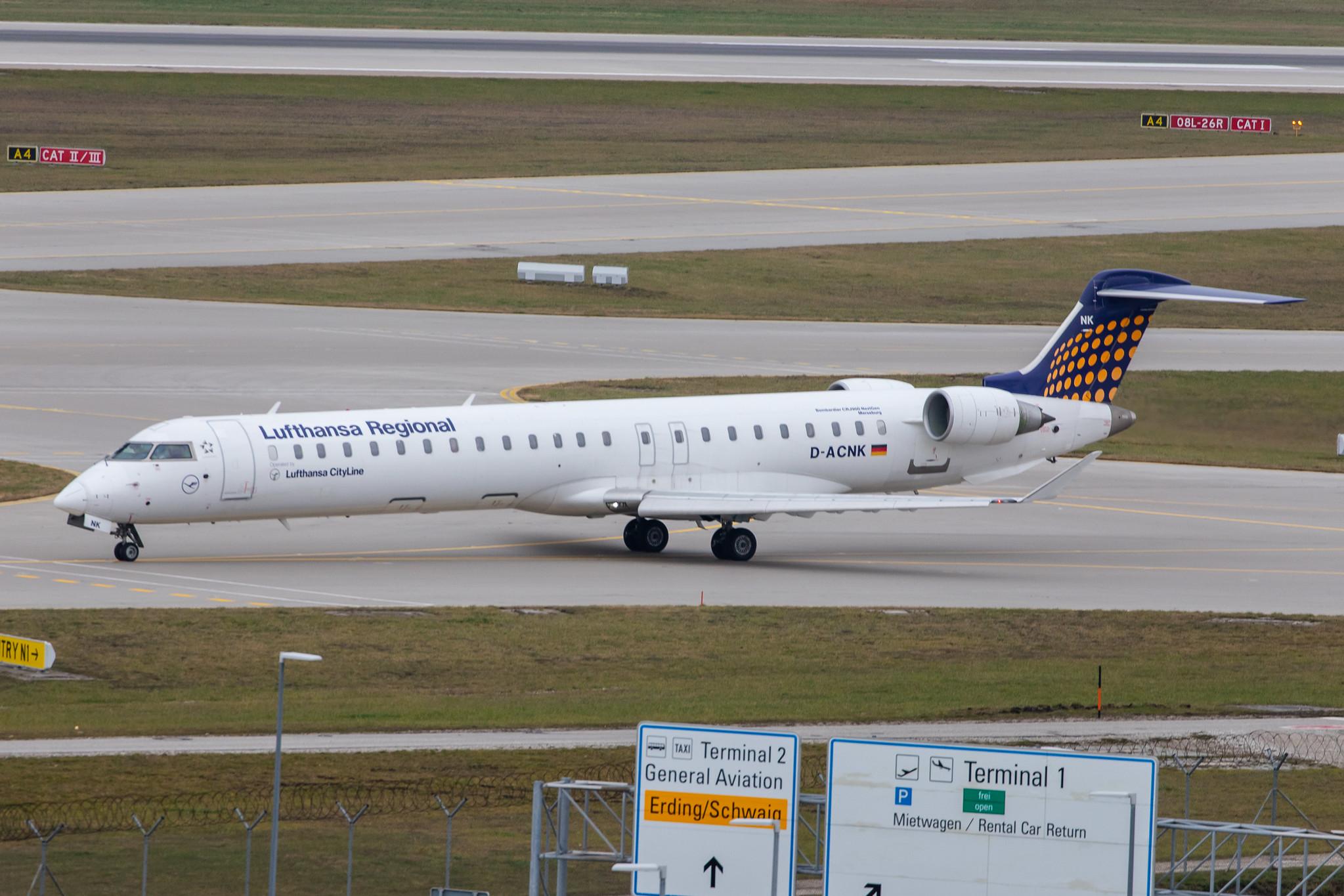 Munich Airport: Lufthansa (LH / DLH) | Operator: Lufthansa CityLine |  Bombardier CRJ-900LR CRJ9 | D-ACNK | MSN 15251