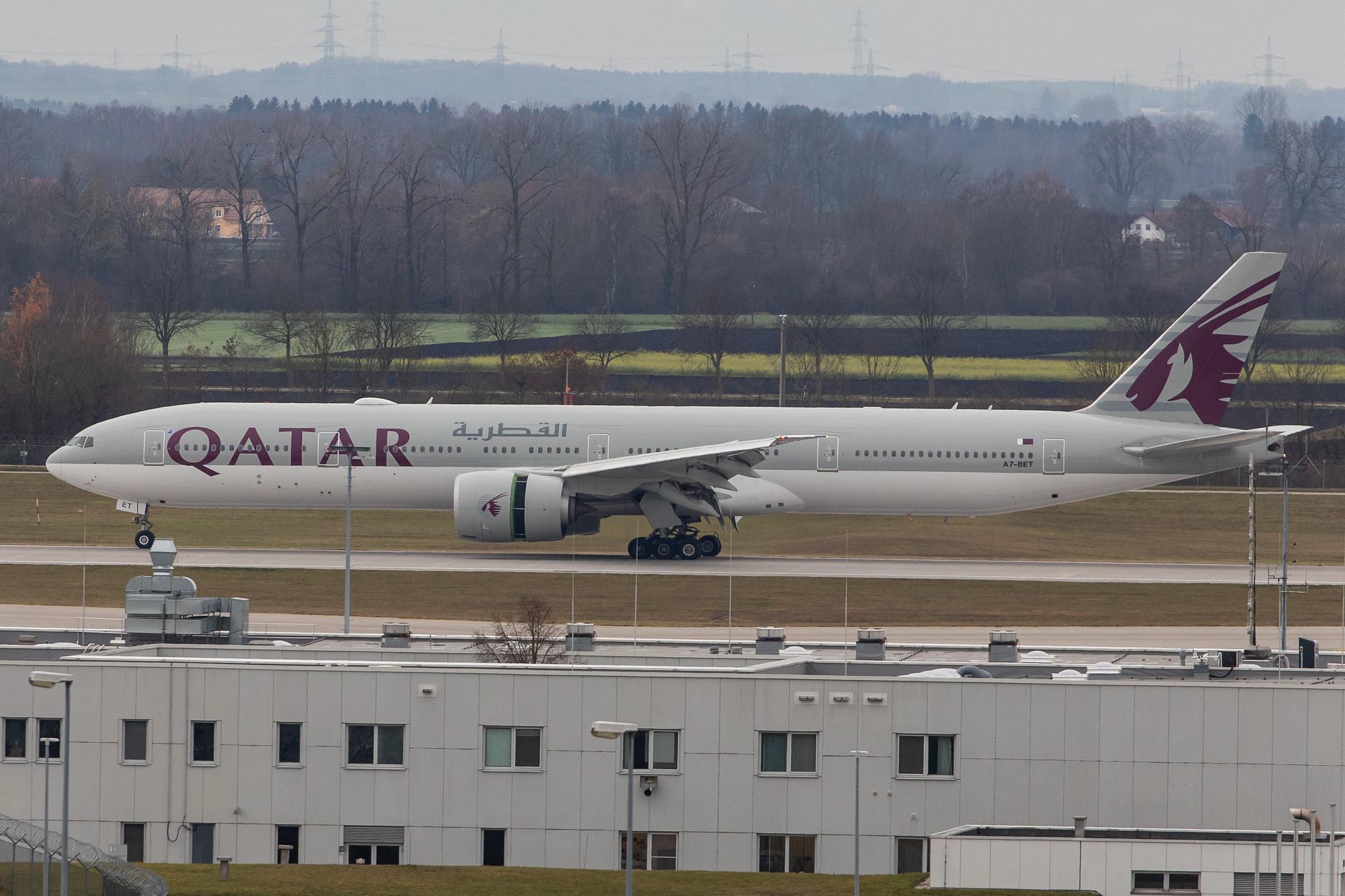 Munich Airport: Qatar Airways (QR / QTR) |  Boeing 777-3DZ(ER) B77W | A7-BET | MSN 64087