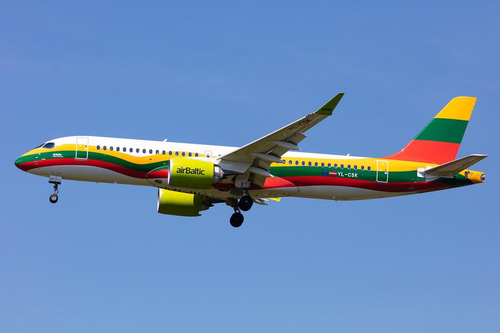 Air Baltic (BT / BTI) |  Livery: Lithuanian Flag Livery |  Airbus A220-300 BCS3 | YL-CSK | MSN 55039