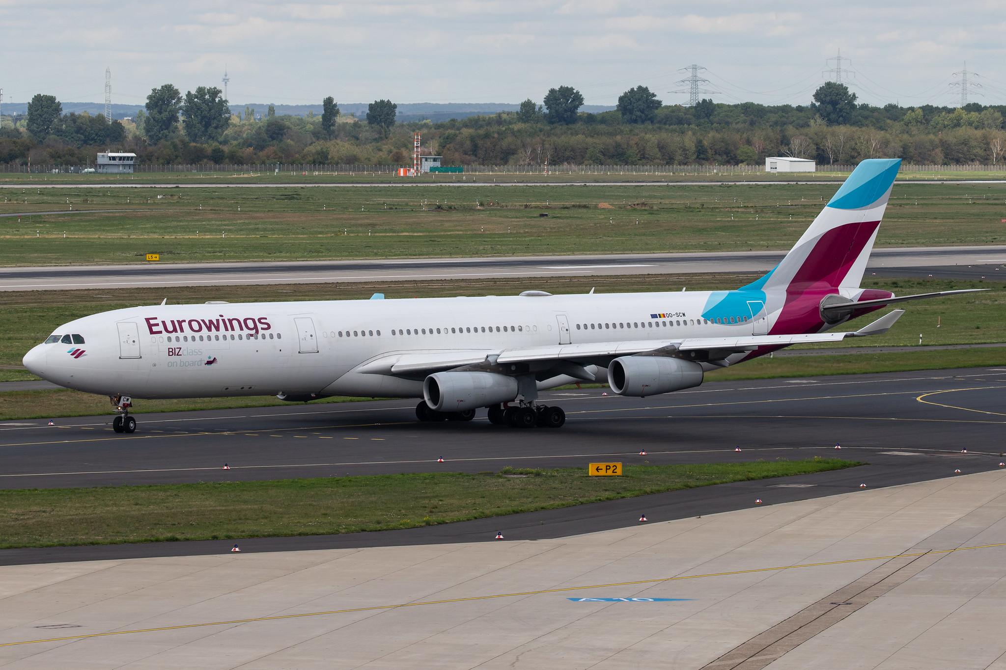Düsseldorf Airport: Eurowings (EW / EWG) | Operator: Brussels Airlines |  Airbus A340-313 A343 | OO-SCW | MSN 335