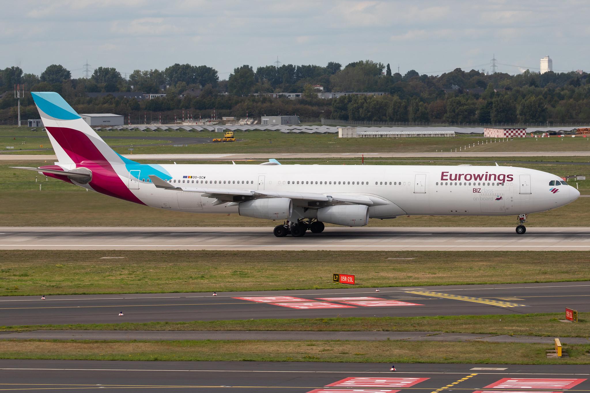 Düsseldorf Airport: Eurowings (EW / EWG) | Operator: Brussels Airlines |  Airbus A340-313 A343 | OO-SCW | MSN 335