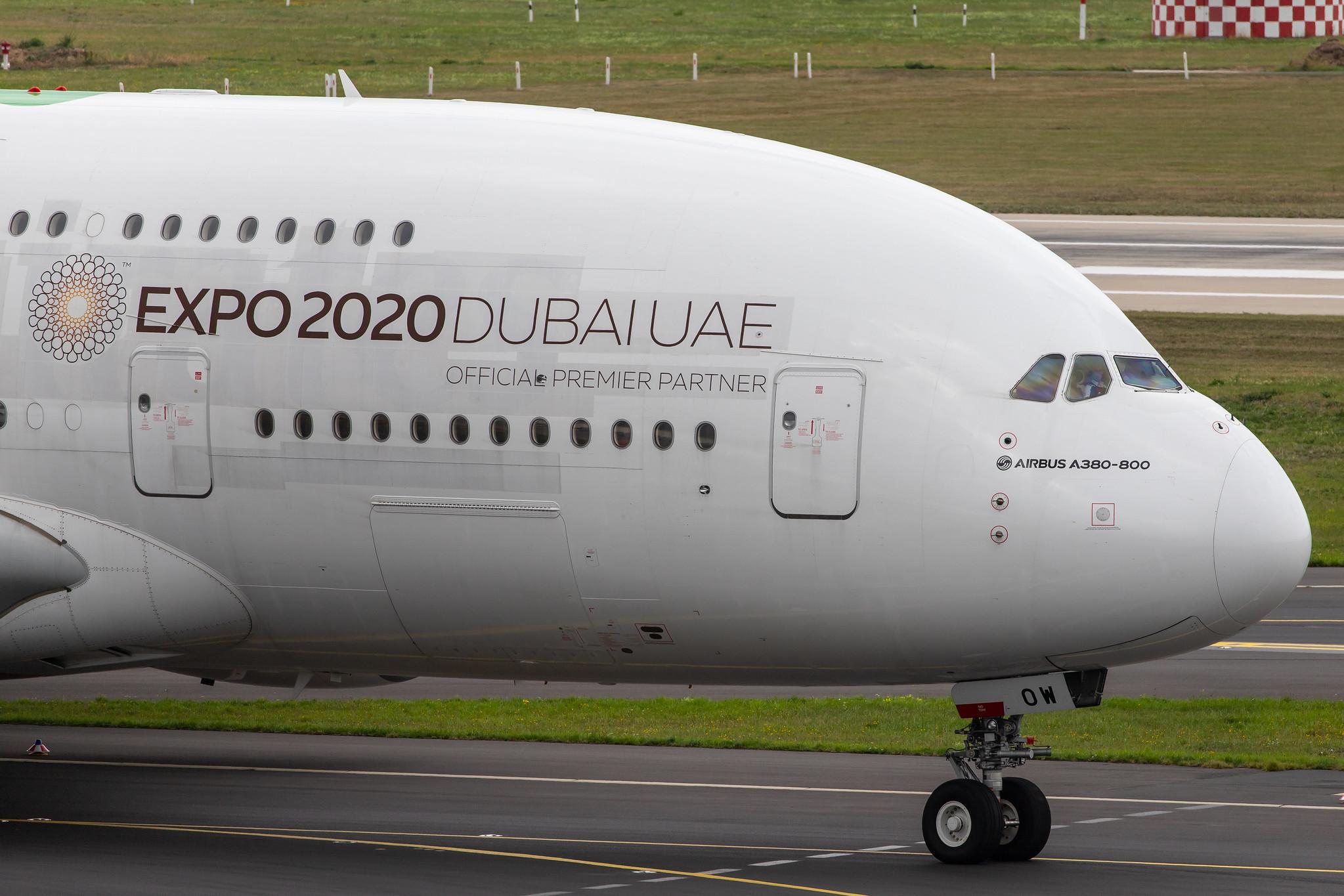 Düsseldorf Airport: Emirates (EK / UAE) |  Livery: Expo 2020 - Sustainability Livery |  Airbus A380-861 A388 | A6-EOW | MSN 207