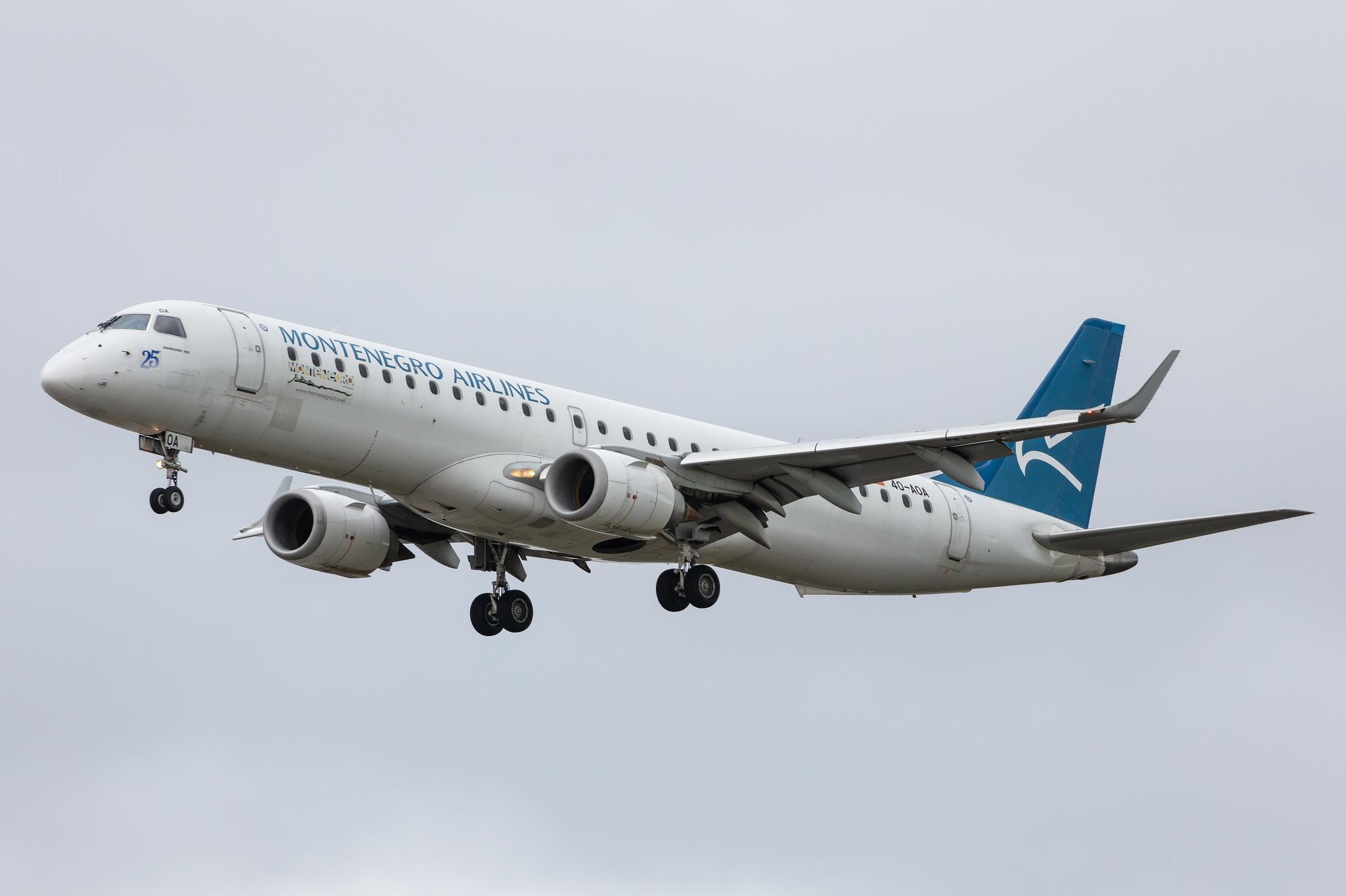 Frankfurt Airport: Montenegro Airlines (YM / MGX) |  Embraer E195LR E195 | 4O-AOA | MSN 19000180