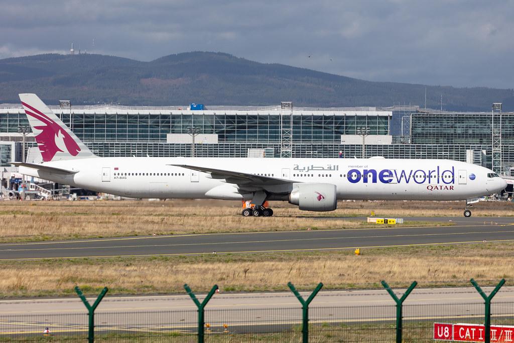 Frankfurt Airport: Qatar Airways (QR / QTR) |  Livery: Oneworld Livery |  Boeing 777-3DZ(ER) B77W | A7-BAG | MSN 36014