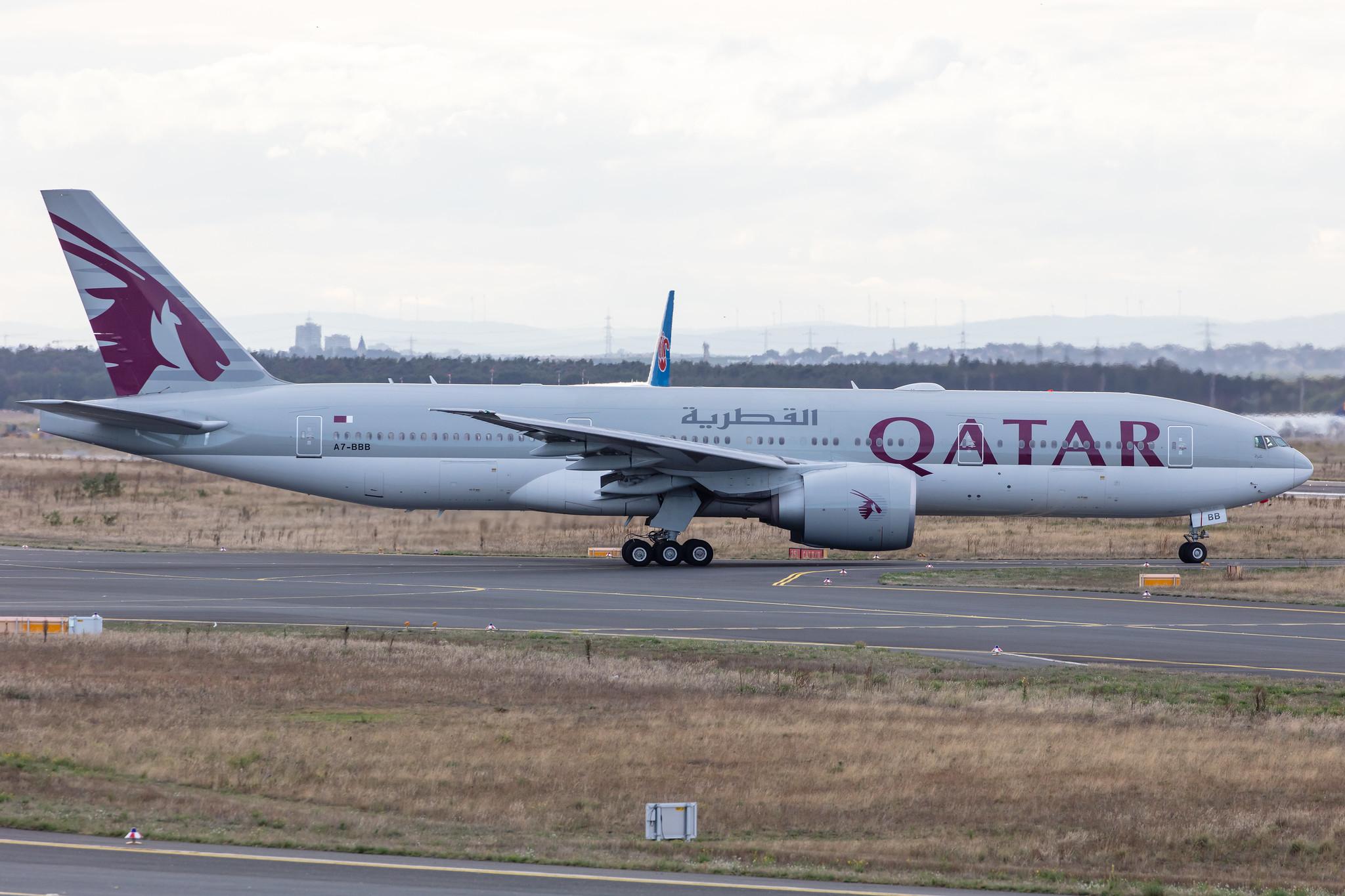 Frankfurt Airport: Qatar Airways (QR / QTR) |  Boeing 777-2DZ(LR) B77L | A7-BBB | MSN 36013