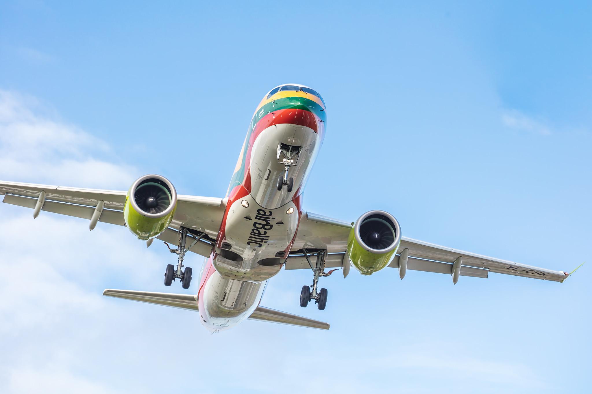 Hamburg Airport: Air Baltic (BT / BTI) |  Livery: Lithuanian Flag Livery |  Airbus A220-300 BCS3 | YL-CSK | MSN 55039