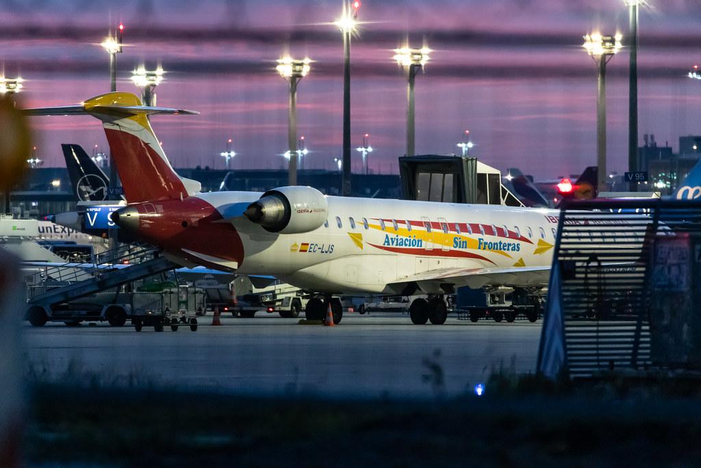 Frankfurt Airport: Iberia Regional (IB / IBE) |  Livery: Aviacion Sin Fronteras Livery | Operator: Air Nostrum |  Bombardier CRJ-1000 CRJX | EC-LJS | MSN 19002