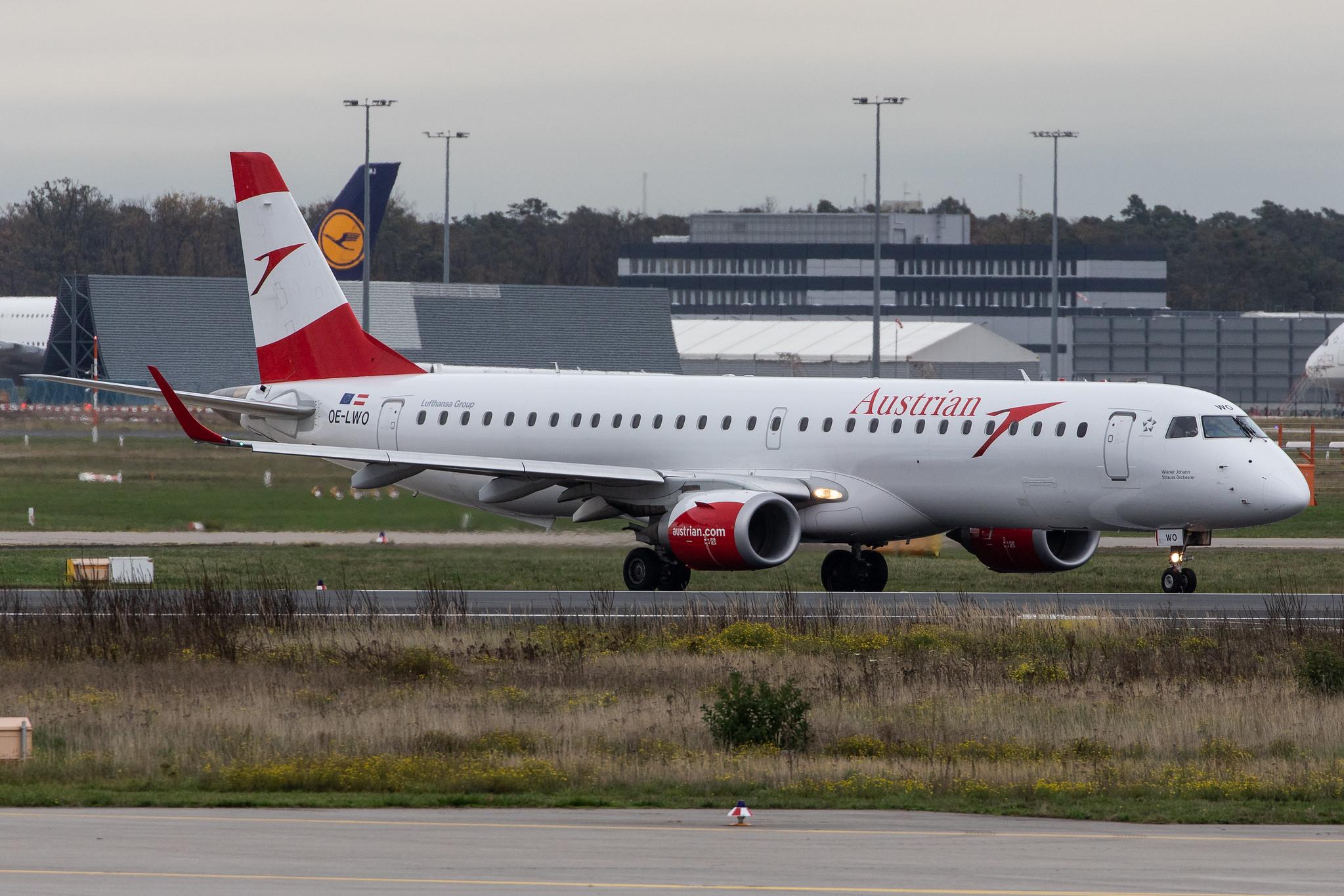 Frankfurt Airport: Austrian Airlines (OS / AUA) |  Embraer E195LR E195 | OE-LWO | MSN 19000555