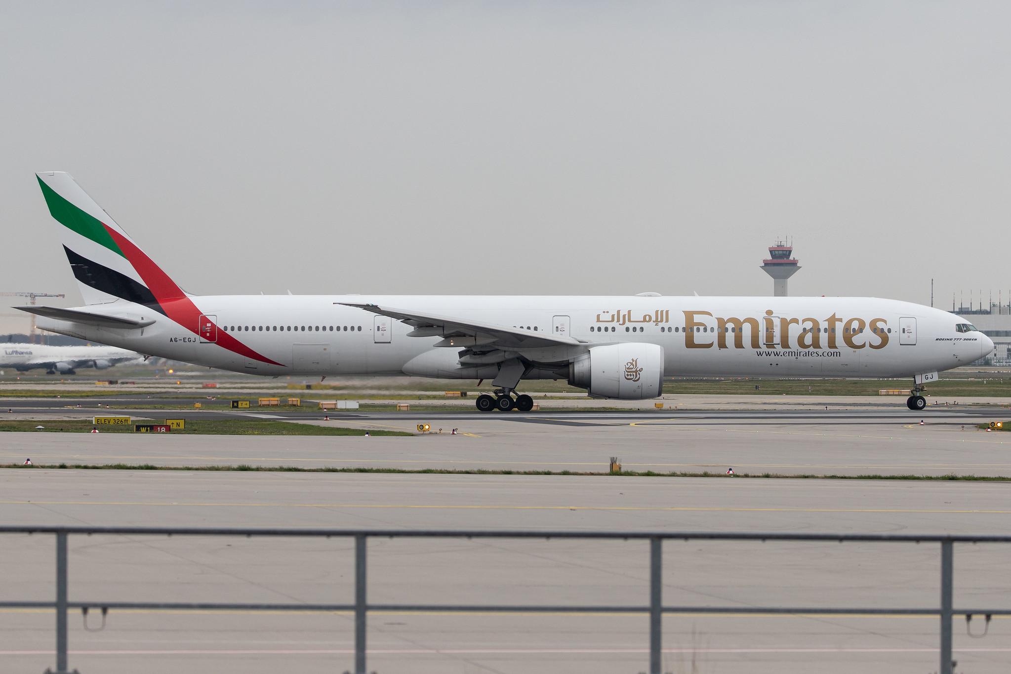 Frankfurt Airport: Emirates (EK / UAE) |  Boeing 777-31H(ER) B77W | A6-EGJ | MSN 38989