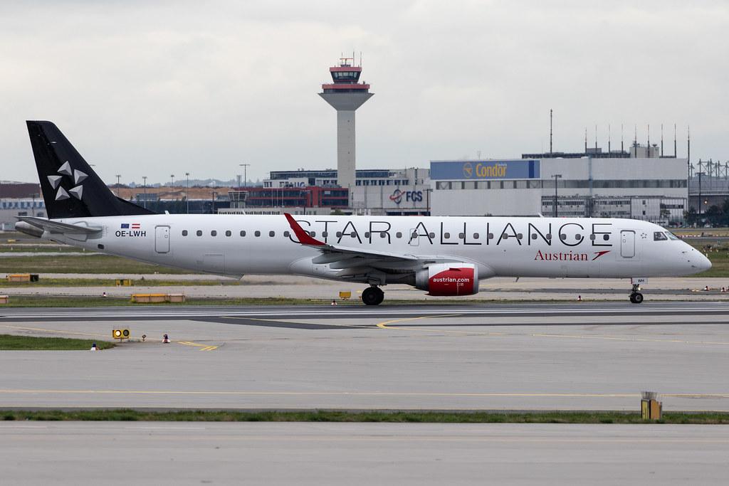 Frankfurt Airport: Austrian Airlines (OS / AUA) |  Livery: Star Alliance Livery |  Embraer E195LR E195 | OE-LWH | MSN 19000486