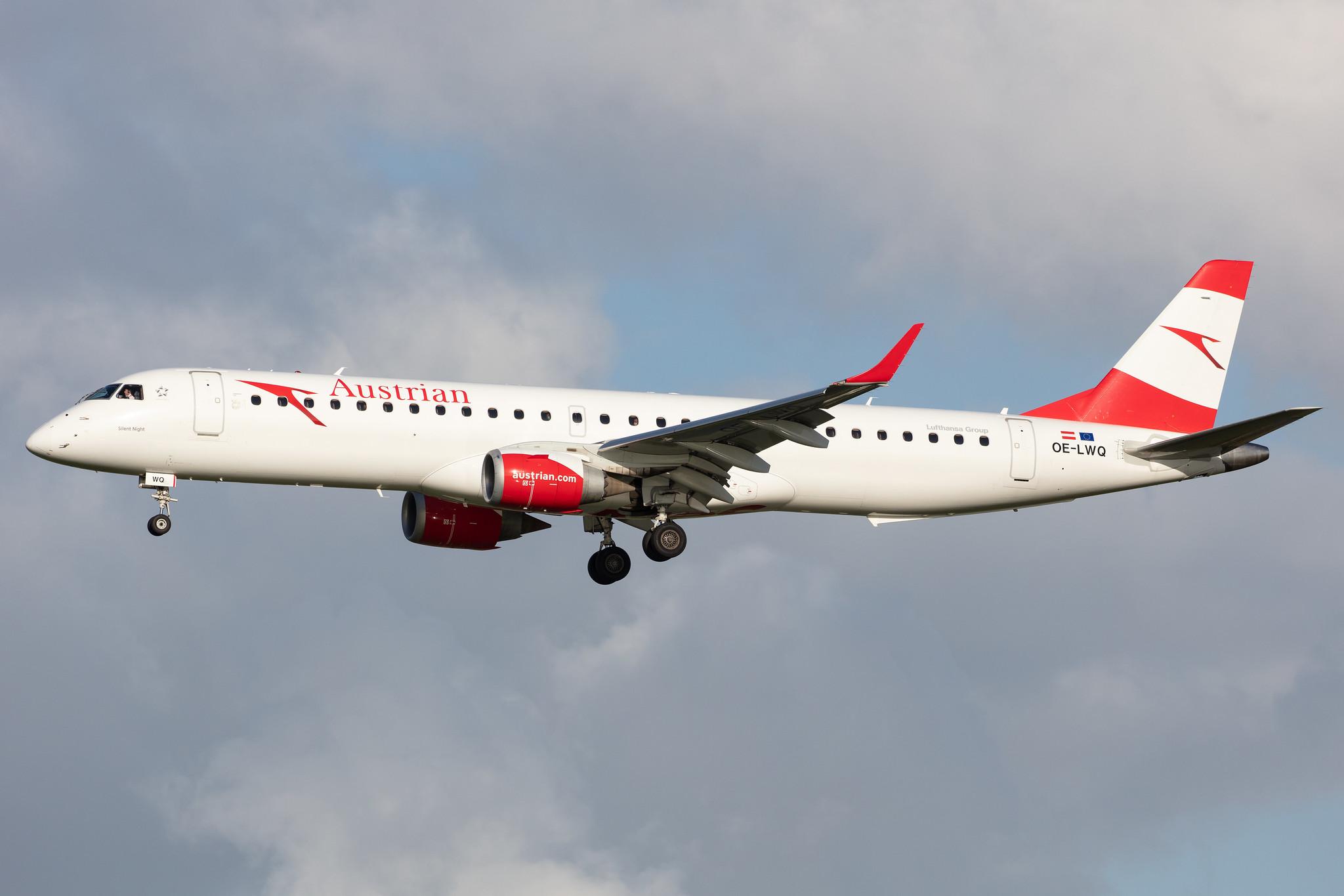 Amsterdam Airport Schiphol: Austrian Airlines (OS / AUA) |  Embraer E195LR E195 | OE-LWQ | MSN 19000565