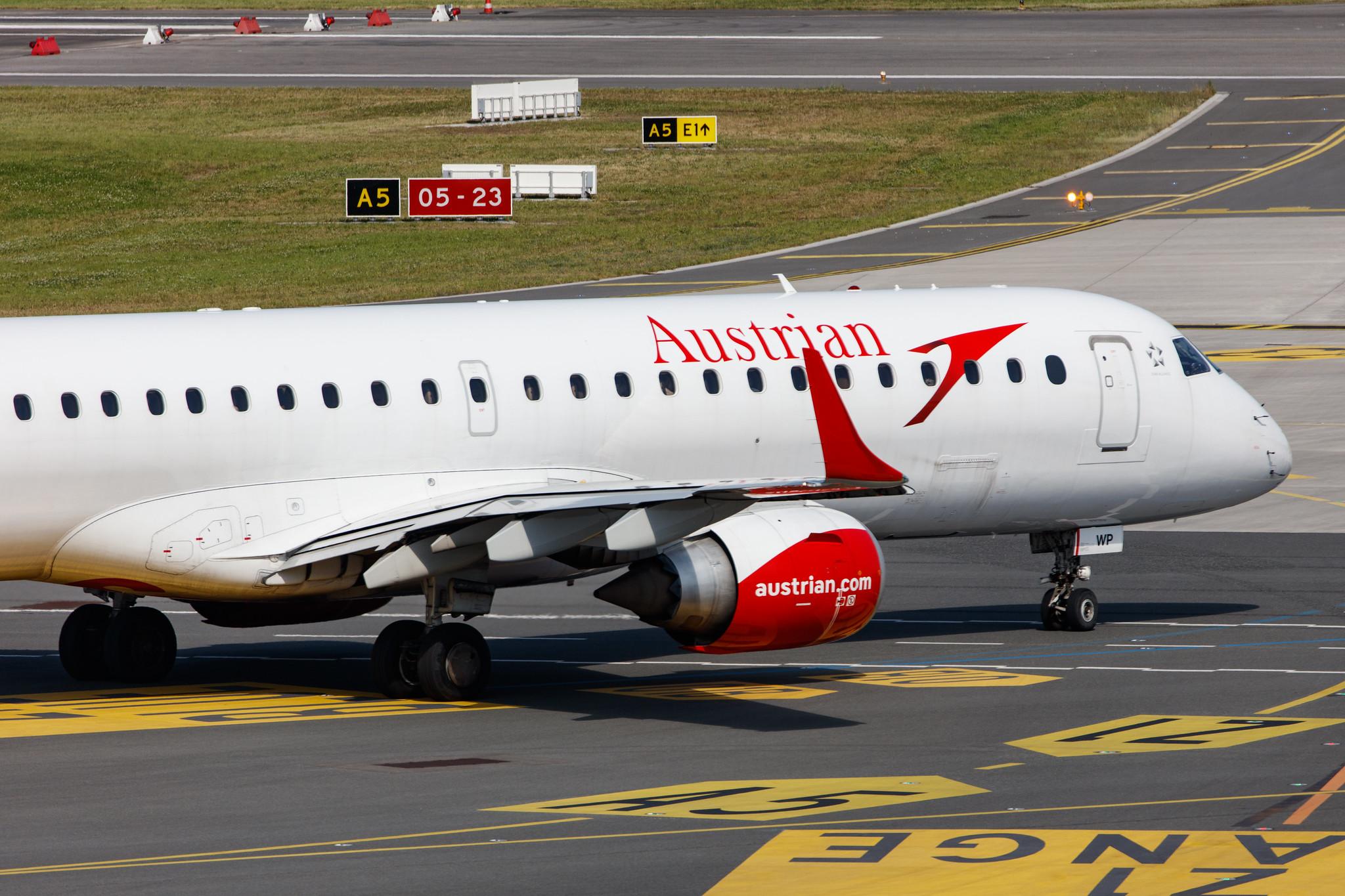Hamburg Airport: Austrian Airlines (OS / AUA) |  Embraer E195LR E195 | OE-LWP | MSN 19000558