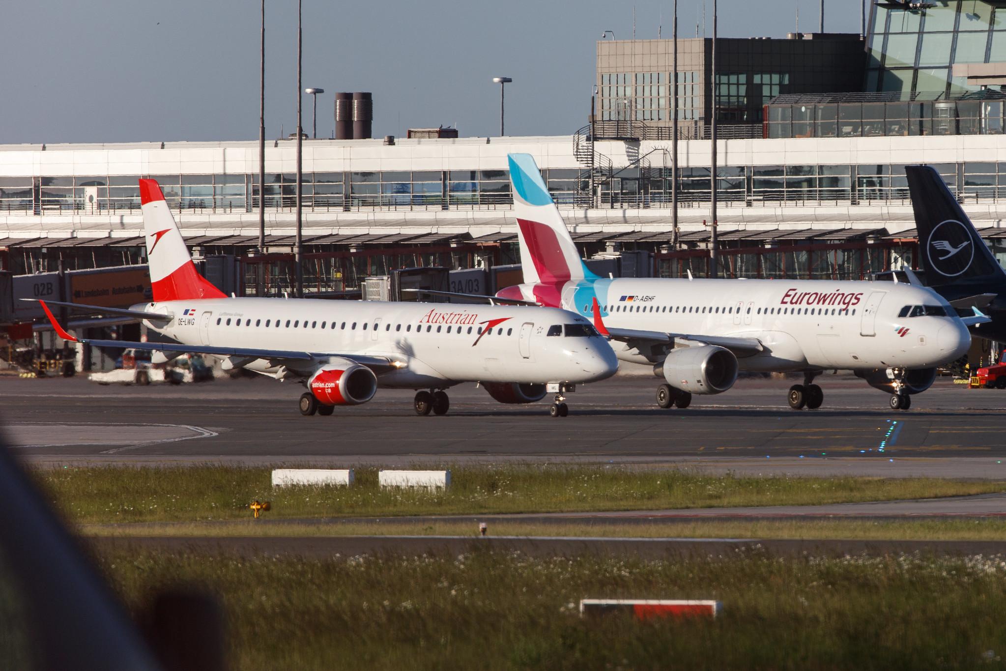 Hamburg Airport: Austrian Airlines (OS / AUA) |  Embraer E195LR E195 | OE-LWG | MSN 19000464