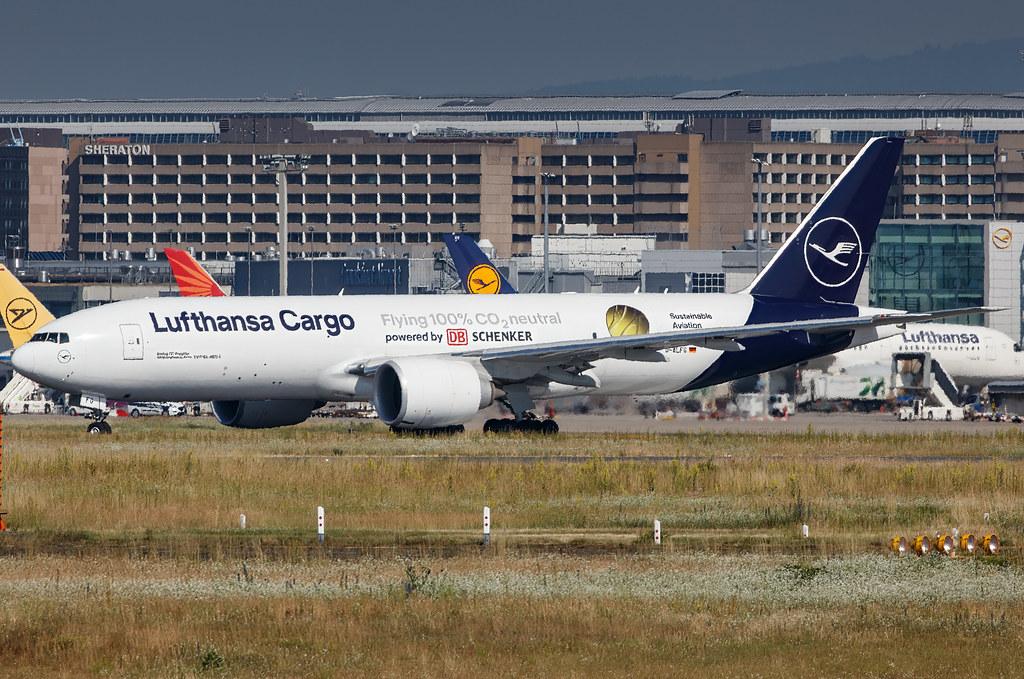 Frankfurt Airport: Lufthansa Cargo (/ GEC) |  Livery: Flying 100% CO? neutral Livery |  Boeing 777-F B77L | D-ALFG | MSN 66090