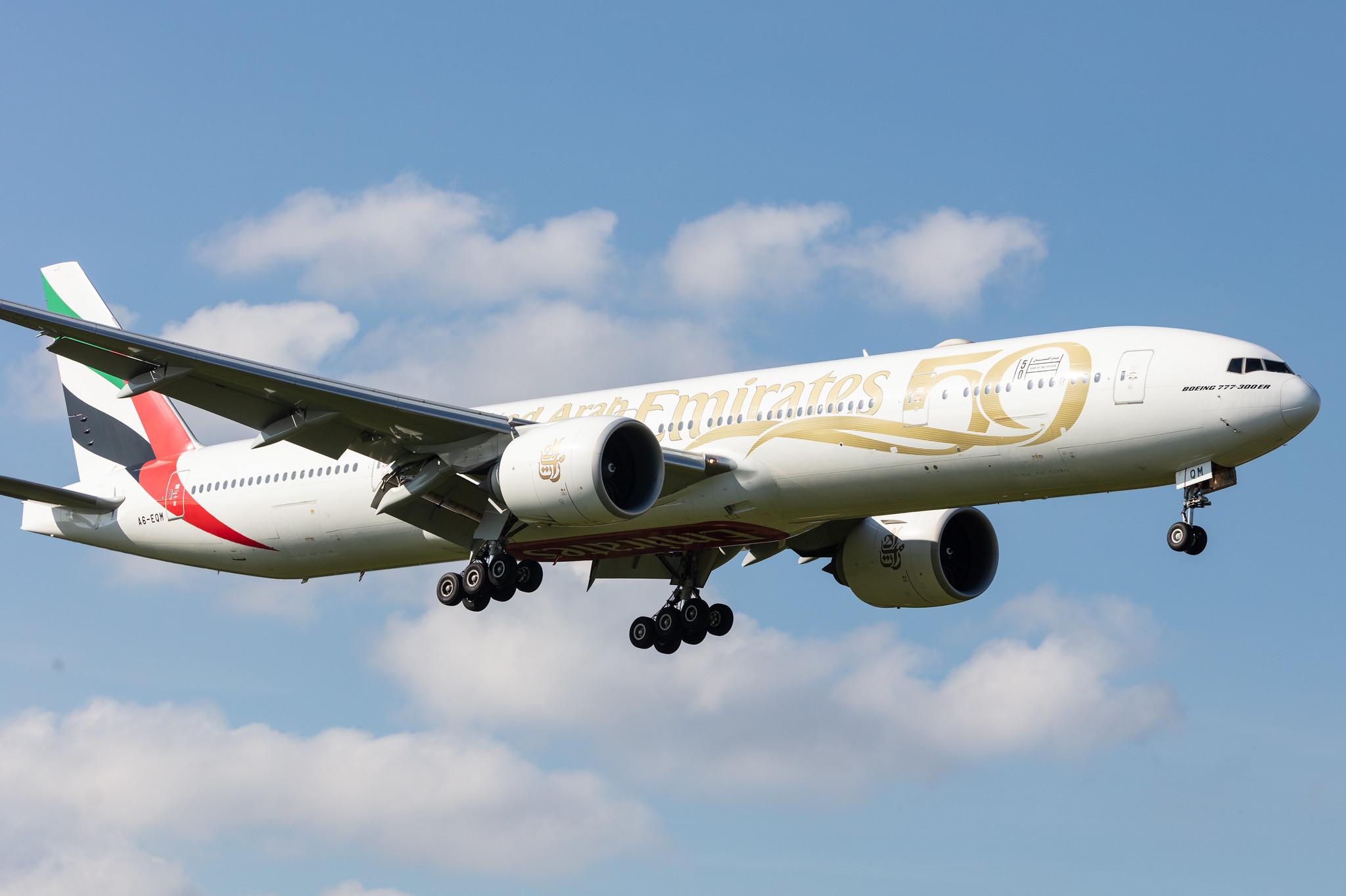 Hamburg Airport: Emirates (EK / UAE) |  Livery: Year of the Fiftieth Livery |  Boeing 777-31H(ER) B77W | A6-EQM | MSN 42361