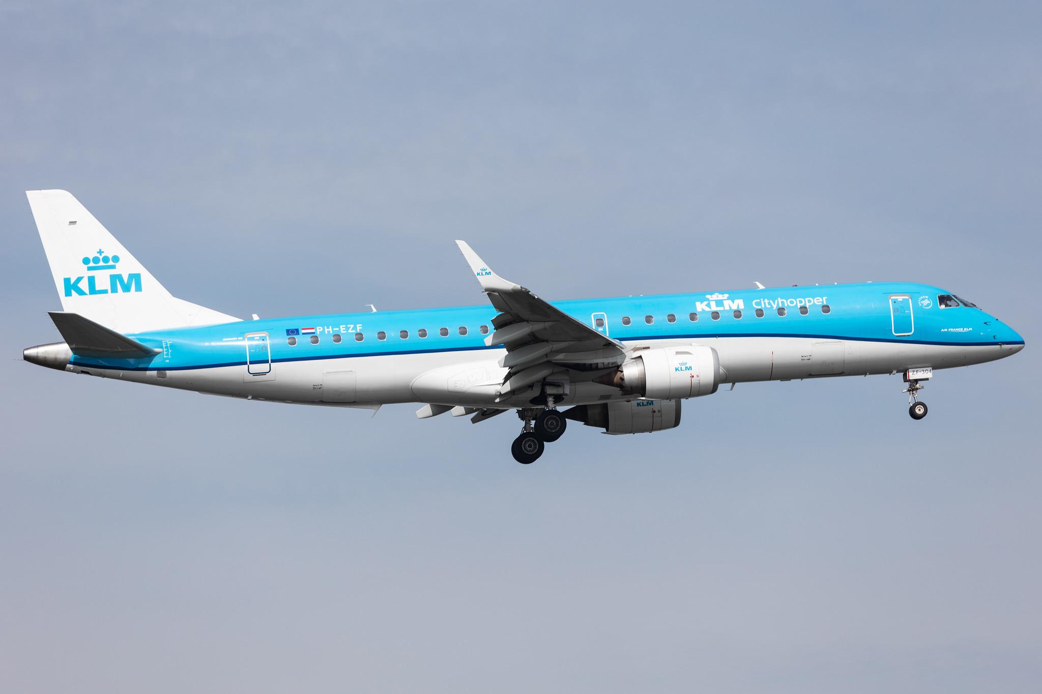 Amsterdam Schiphol: KLM (KL / KLM) | Operator: KLM Cityhopper |  Embraer E190STD E190 | PH-EZF | MSN 19000304