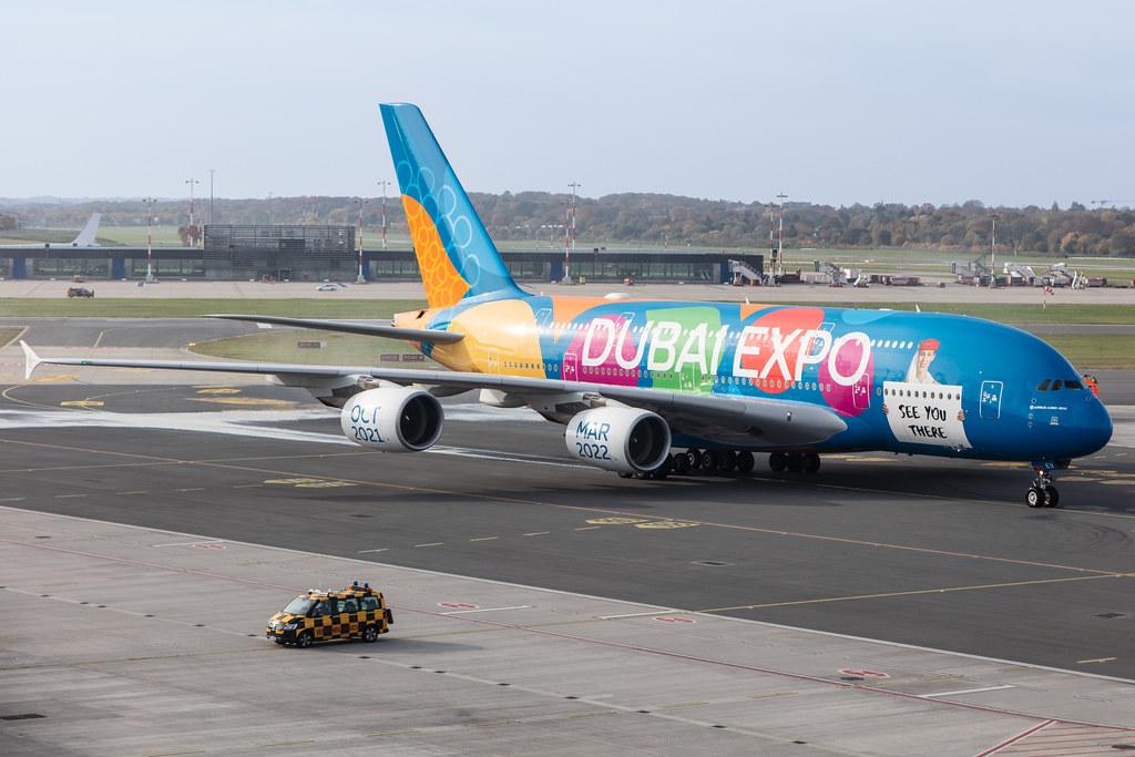 Hamburg Airport: Emirates (EK / UAE) |  Livery: Dubai Expo Livery |  Airbus A380-861 A388 | A6-EEU | MSN 147