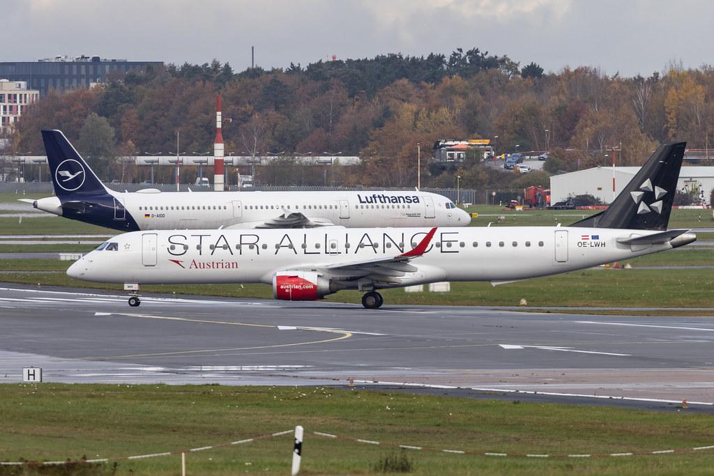 Hamburg Airport: Austrian Airlines (OS / AUA) |  Livery: Star Alliance Livery |  Embraer E195LR E195 | OE-LWH | MSN 19000486