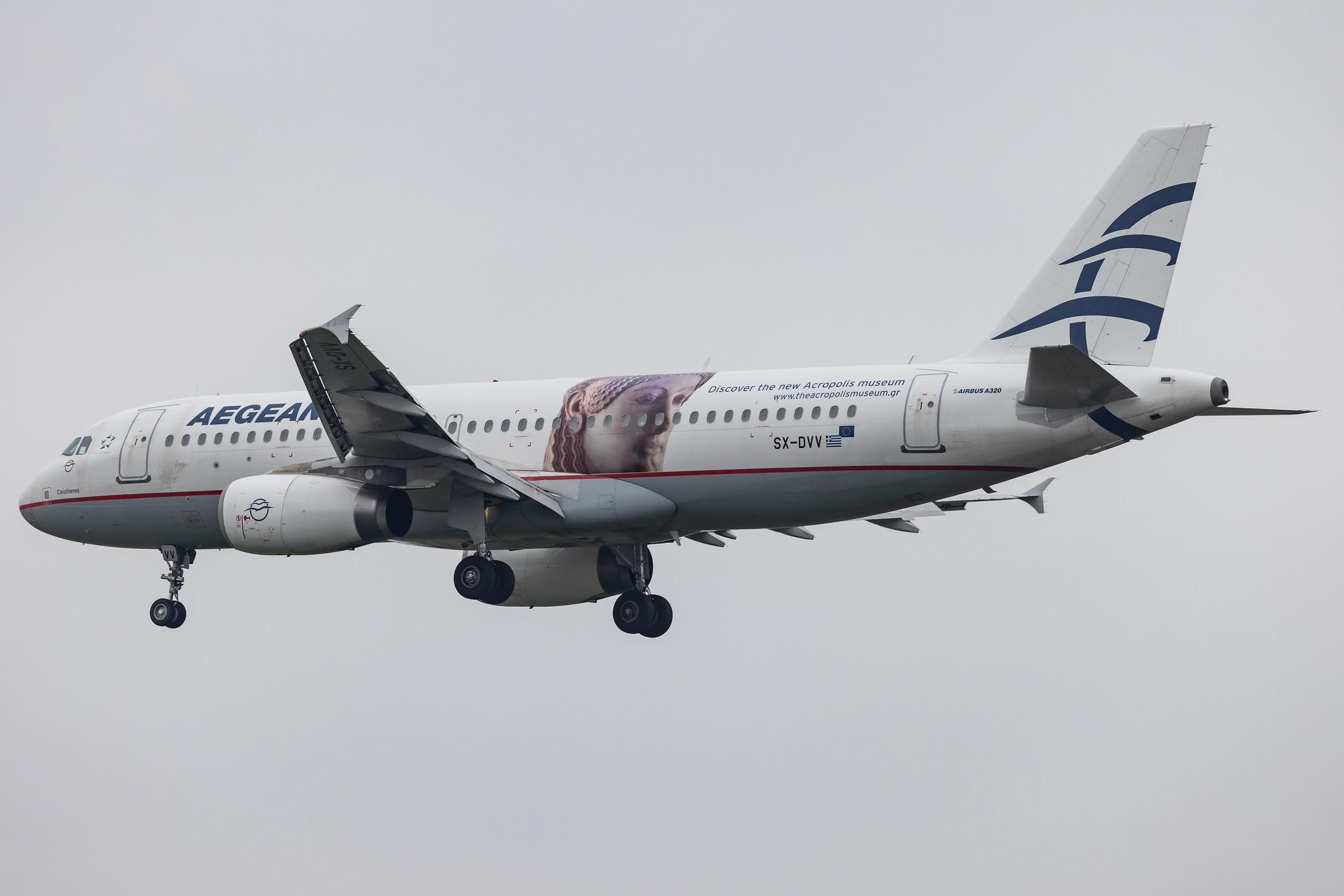 Hamburg Airport: Aegean Airlines (A3 / AEE) |  Livery: Acropolis Museum Sticker |  Airbus A320-232 A320 | SX-DVV | MSN 3773